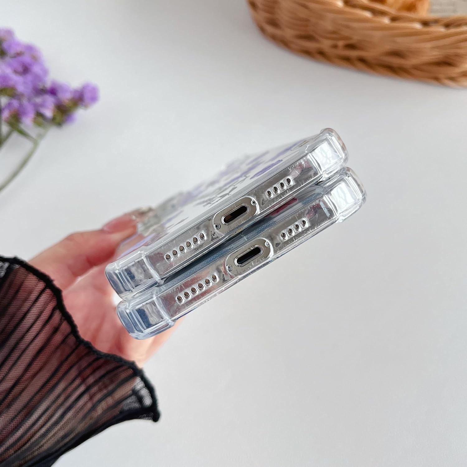 DEFBSC Compatible with iPhone 16 Pro Max Case, Clear Floral Flower Pattern Print Design for Girls Women Flexible Shockproof Soft TPU Bumper Protective Phone Case - Pink Cosmos 6