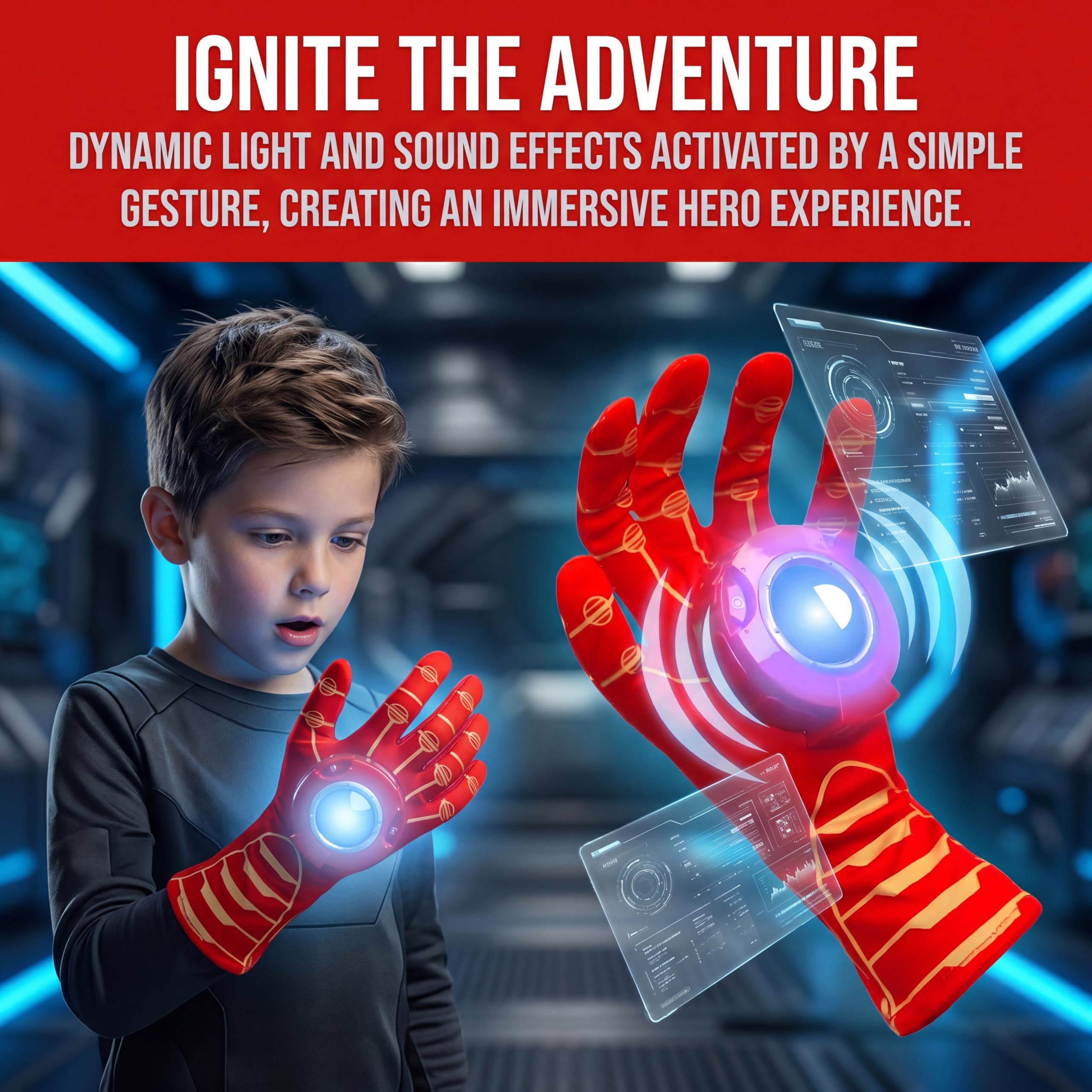 Guanti magici luminosi per bambini, con luci a LED e suono per giochi di ruolo, guanti per costume per Halloween, Natale, festa di compleanno, regalo per ragazzi e ragazze dai 3 ai 12 anni
