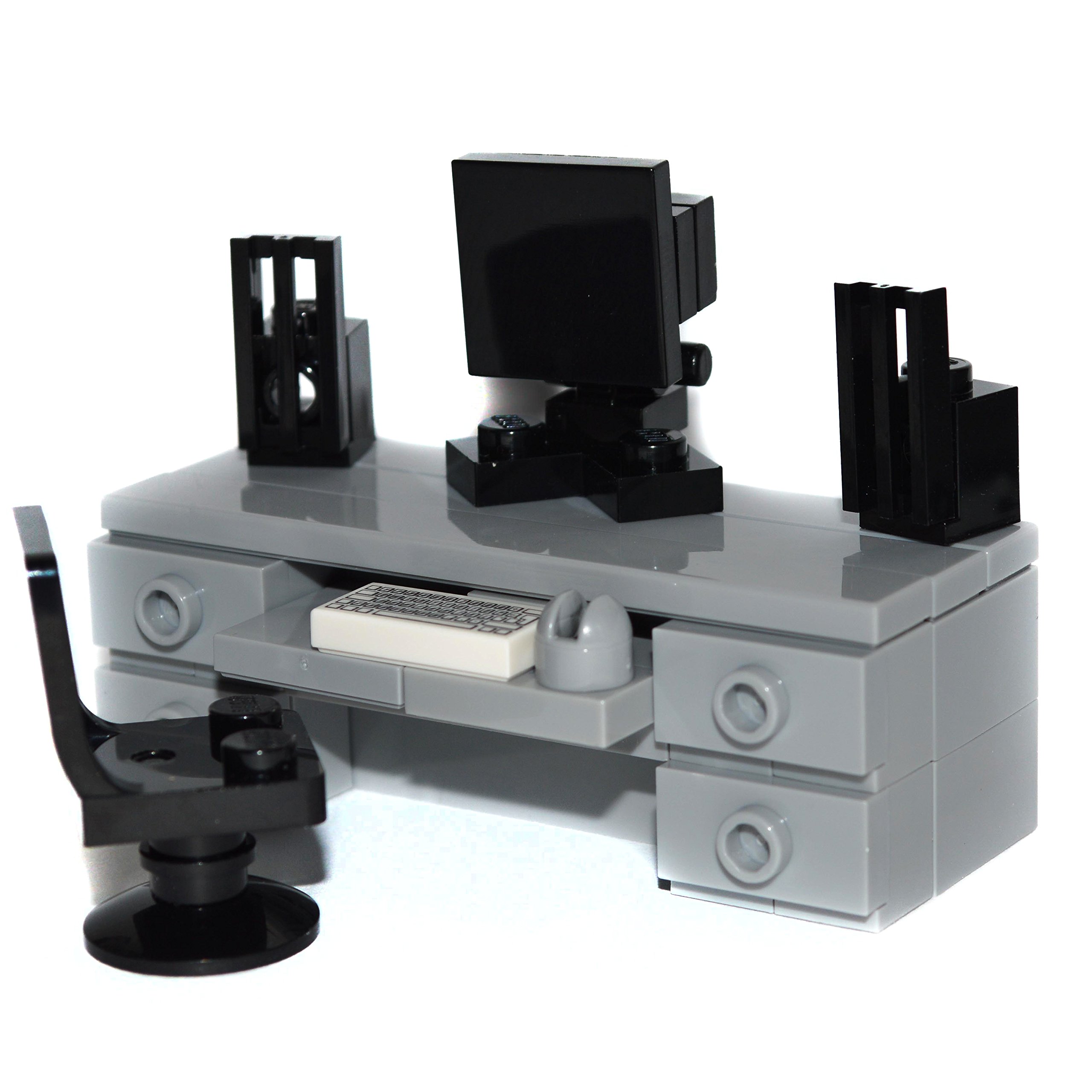 Lego Furniture: Computer Desk (Gray) -Custom Set with Chair, Monitor,  Speakers, Keyboard Mouse