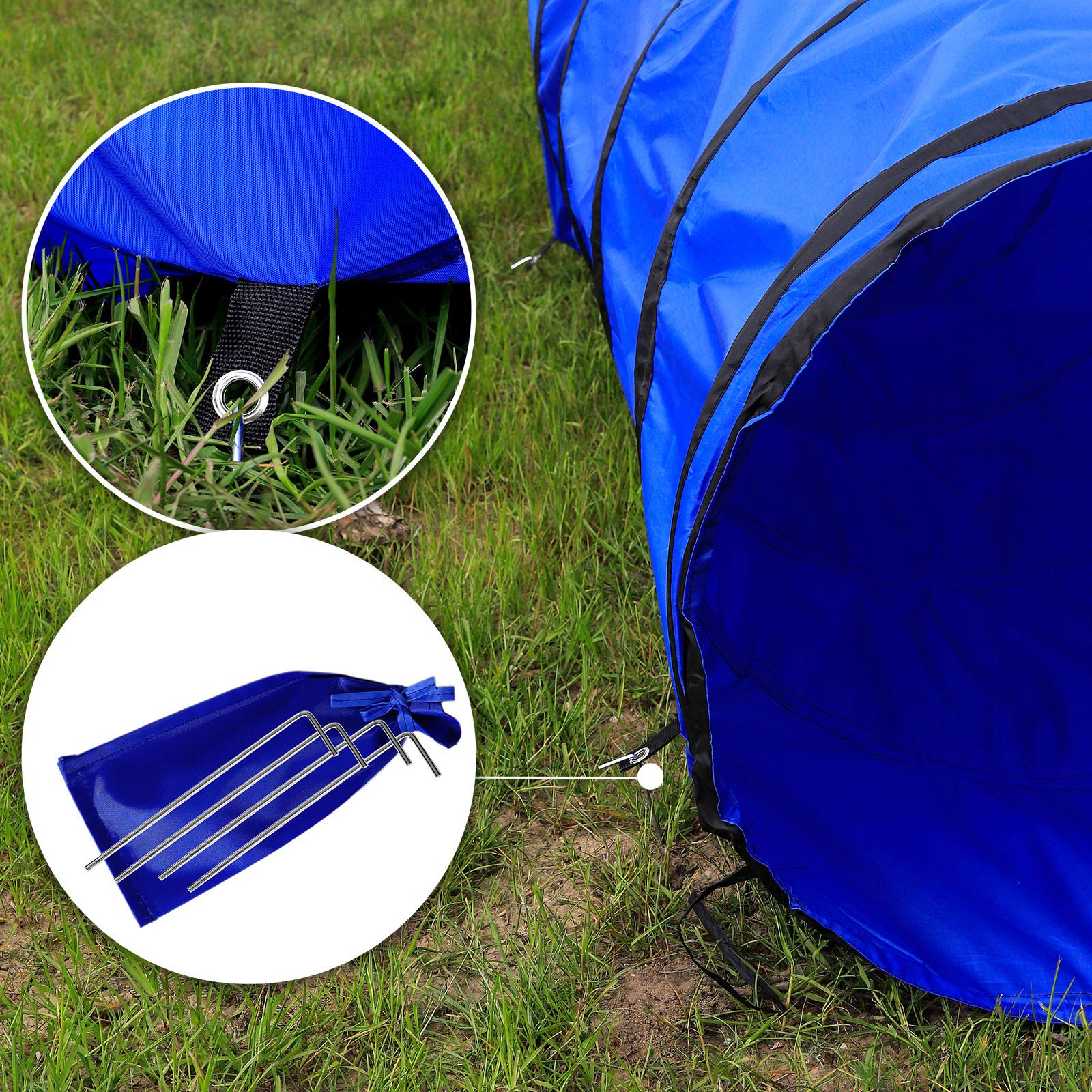 lionto Tunnel d’extérieur Robuste pour Grands & Petits Chiens, 200x40 cm, Tunnel de Jeu Pliable pour Enfants avec piquets, en matériau résistant, Tunnel d’agilité Stable avec Sac de Transport, Bleu