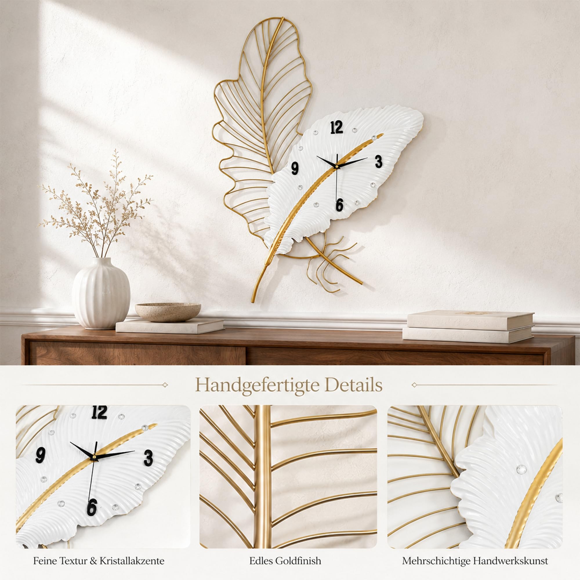 Generisch Moderne Wanddeko Wohnzimmer,Federförmige Metall mit Reliefdesign | Handgefertigte Wanddekoration,Leichte Bauweise,Einfache Montage,für Schlafzimmer,Büro,Flur und Esszimmer-78CM