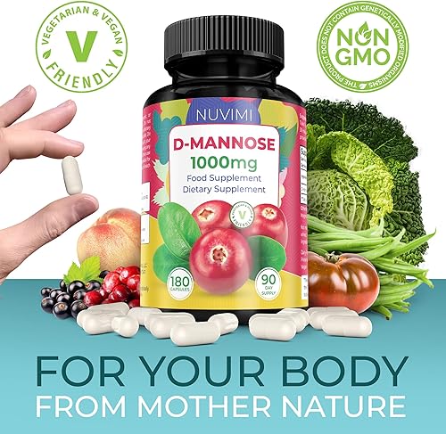 Miniatura 3 de D Manosa 180 cápsulas - 1000 mg por dosis - Suplemento dietético ayuda a promover la salud del tracto urinario - Defensa natural vegana de las