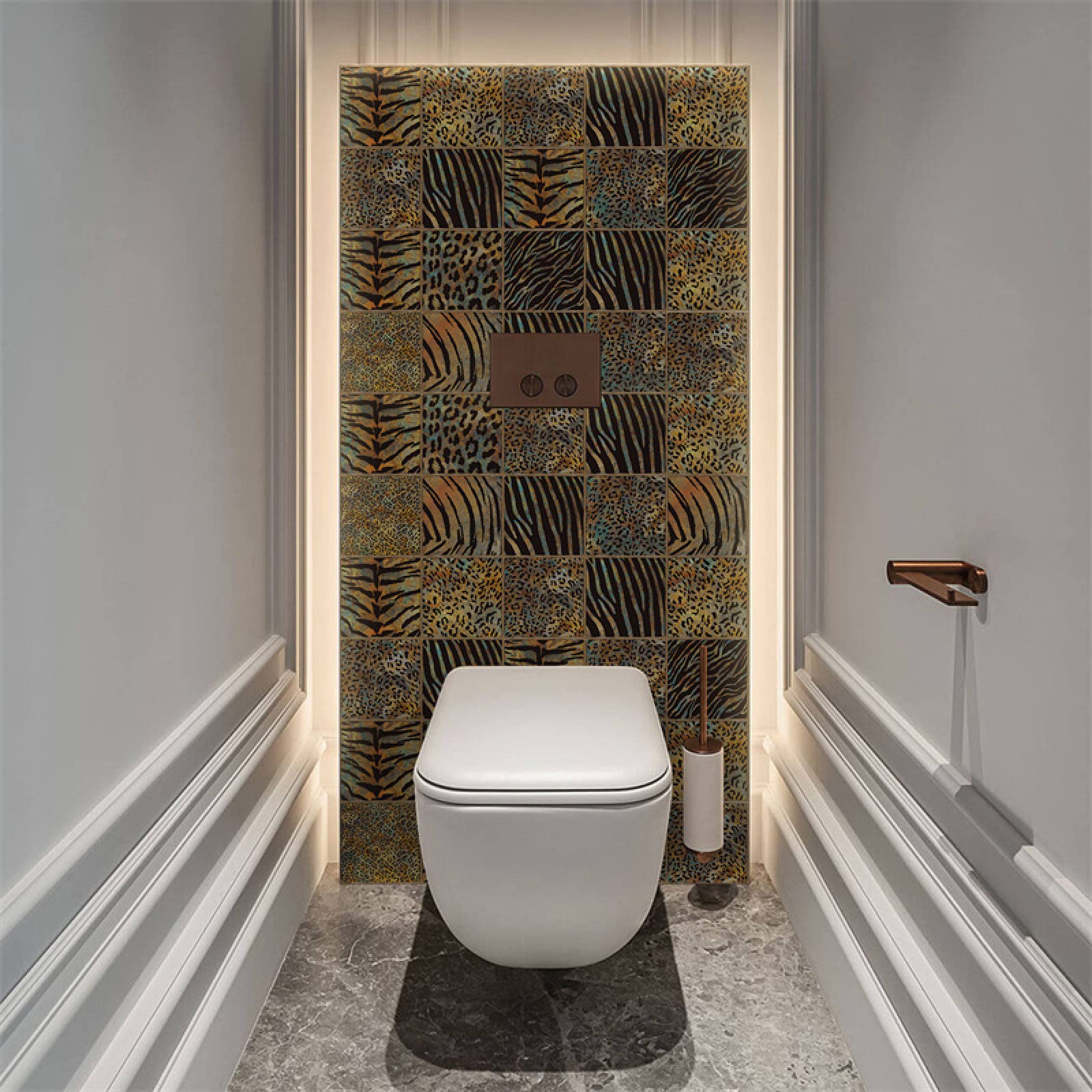 Azulejos adhesivos de diseño exquisito con estampado de leopardo marrón. Papel pintado autoadhesivo, impermeable y resistente al aceite. Ideales para la decoración de paredes, cocinas, baños y hogares