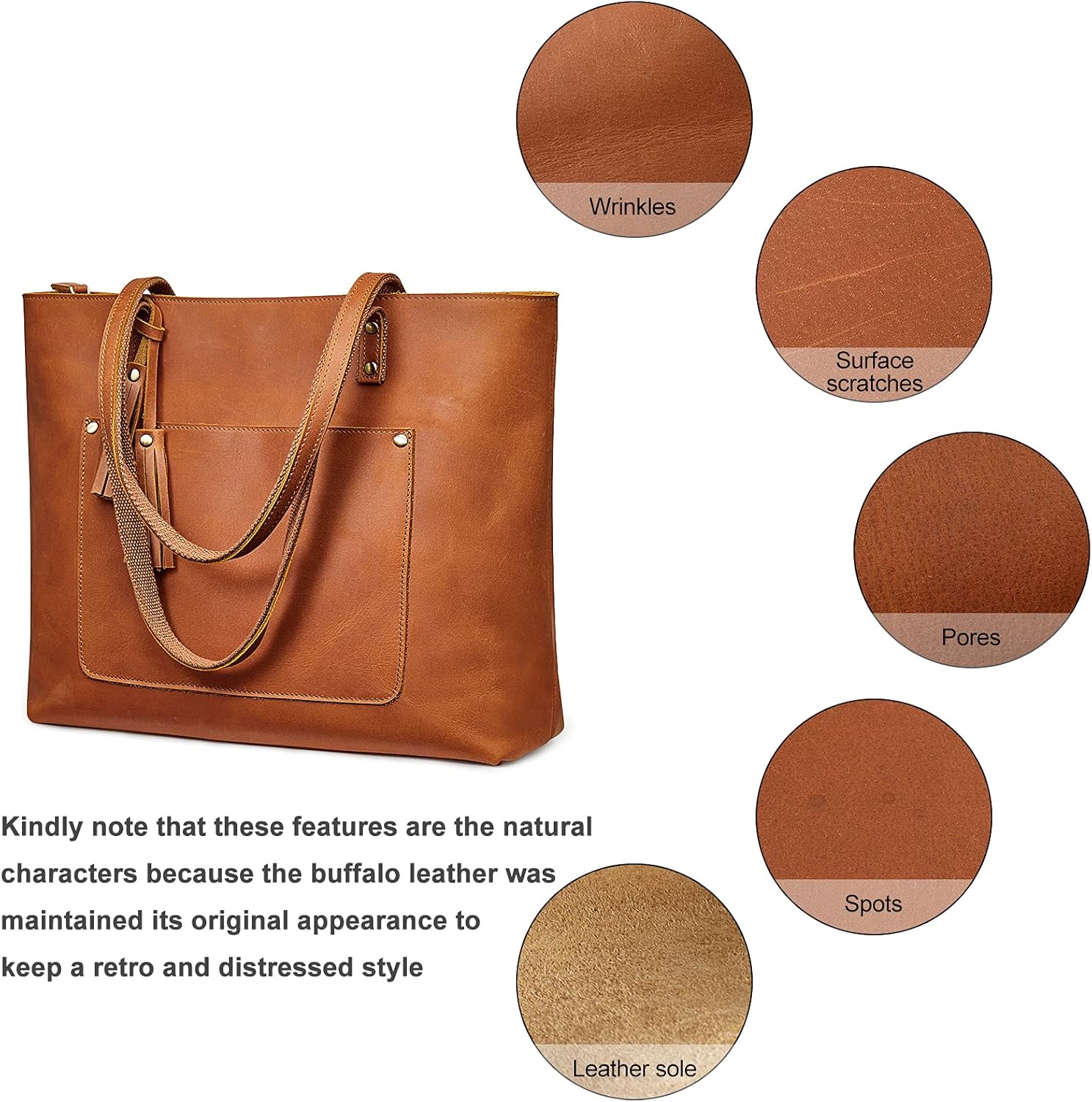 S-ZONE Women Vintage Genuine Leather Shoulder Tote Bag Large Work Handbag Purse - Image 6