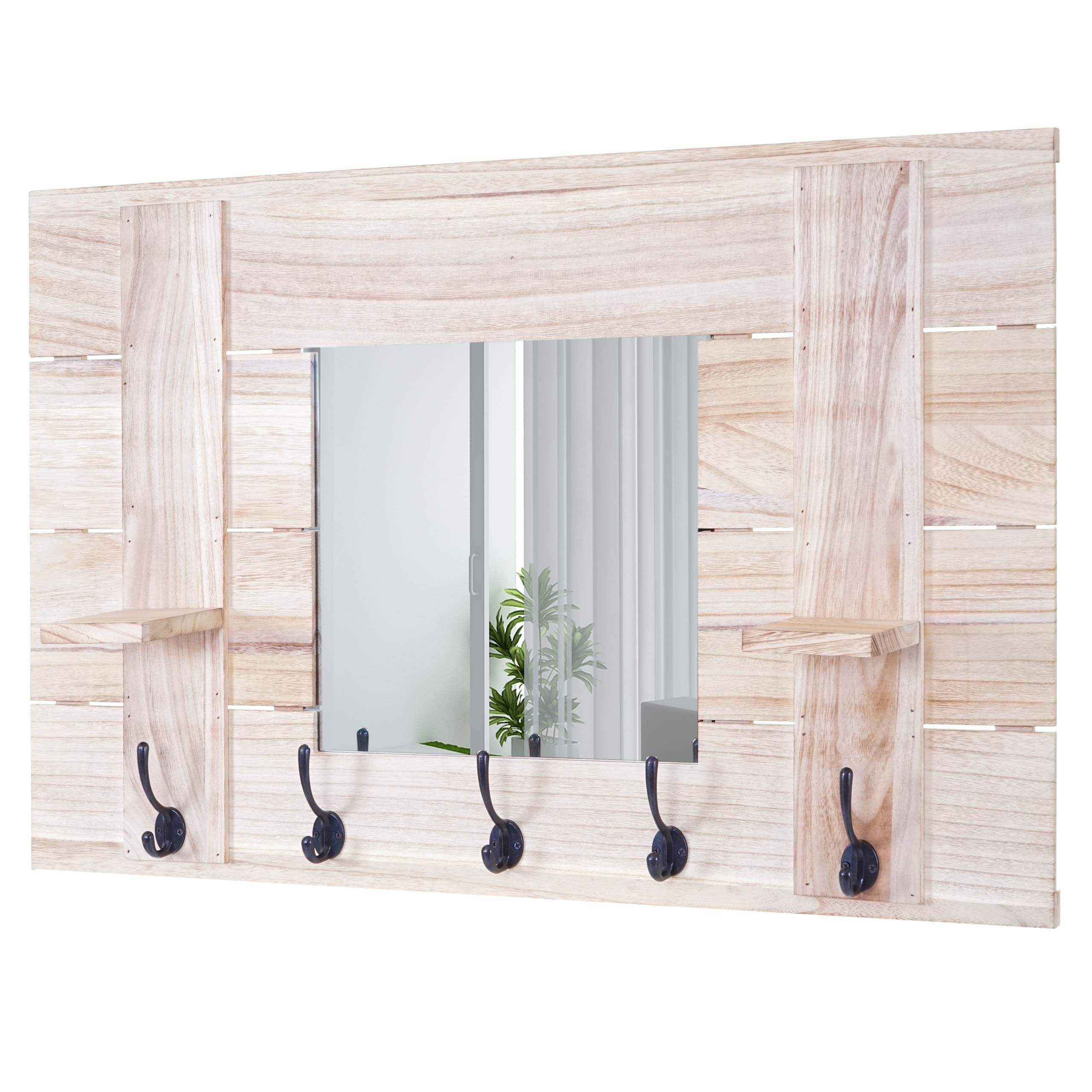 Mendler HWC-C89 - Perchero de pared con espejo (90 x 60 cm), color marrón | Perchero de pared con 5 ganchos, estilo shabby vintage