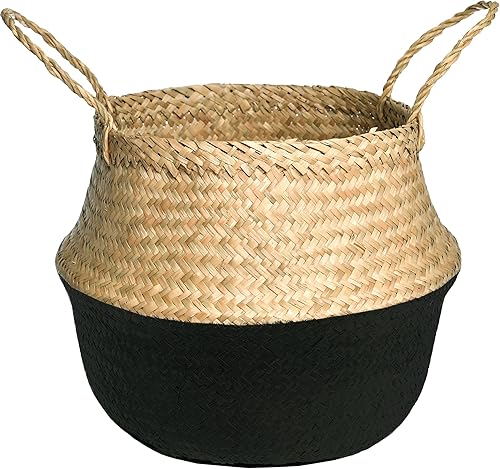 LiloCraft - Cesta para plantas de hierba marina (tamaño 9 x 8 pulgadas, patrón fondo negro) Solución de almacenamiento para decoración del hogar con disponible en Yaxa Mexico