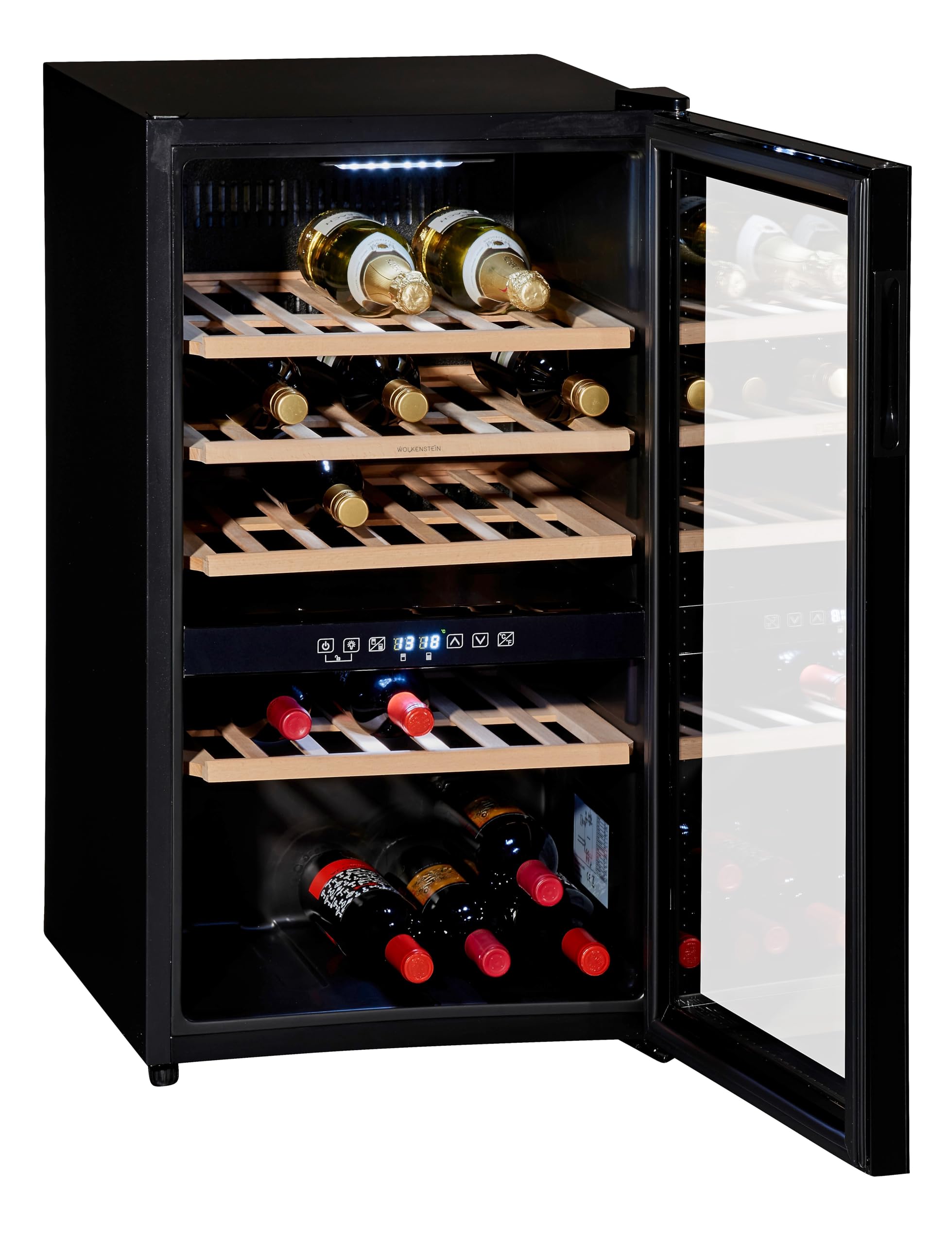 Wolkenstein WTS49DW Stand-Weinkühlschrank | Vinothek, 2 Zonen, 49 Flaschen, 116 L, Touch Control, Schwarz
