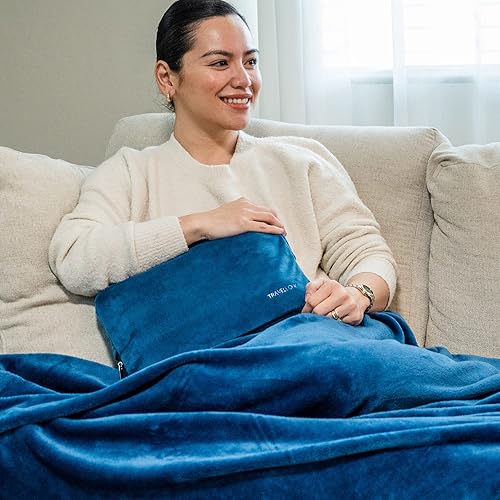 Miniatura 9 de Juego de almohada y manta de viaje 4 en 1 con almohada de espuma viscoelástica, manta de viaje, máscara de sueño y tapones para los oídos, máxima