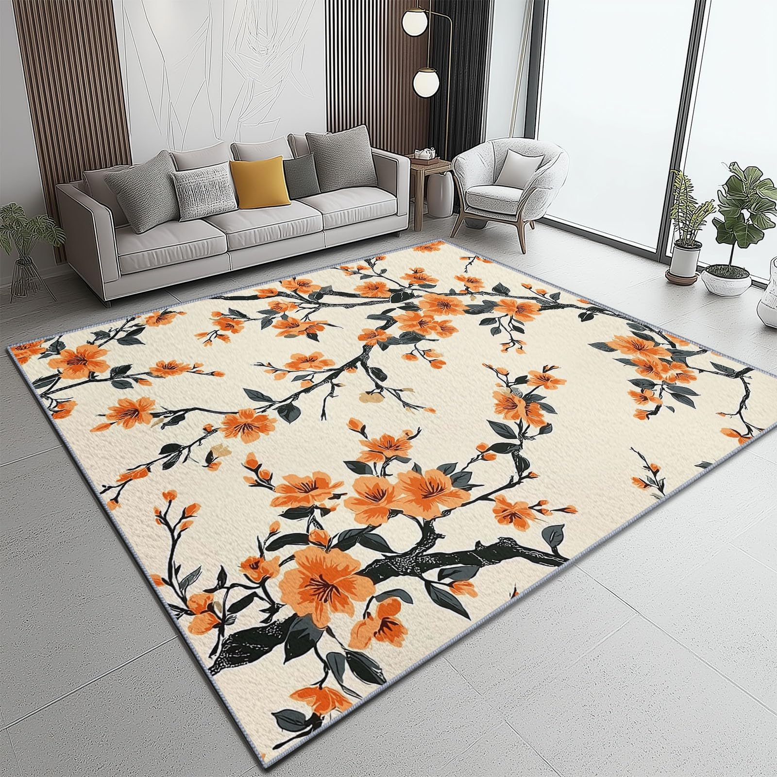 Tapis antidérapant crème pour chambre d'enfant style japonais doux