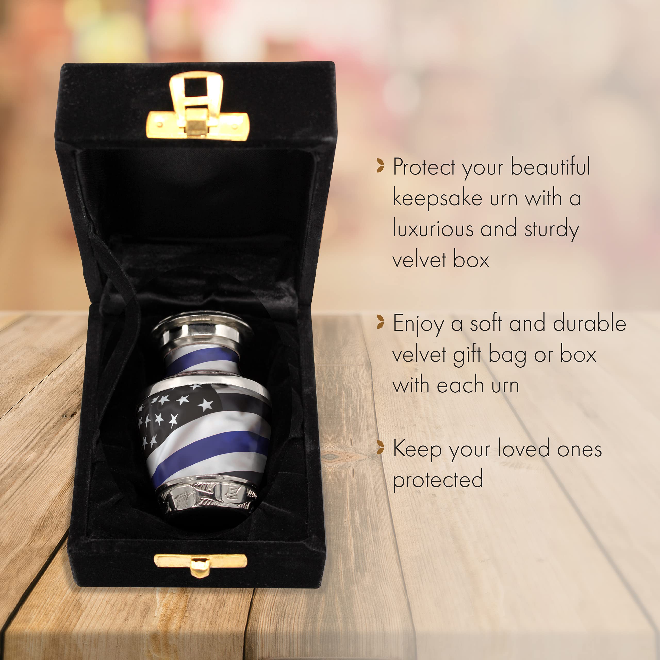Blue Line Flag Cremation Urn for Ashes - Personalized Handcrafted Set of 4 Small Urns for Adult Male Ashes