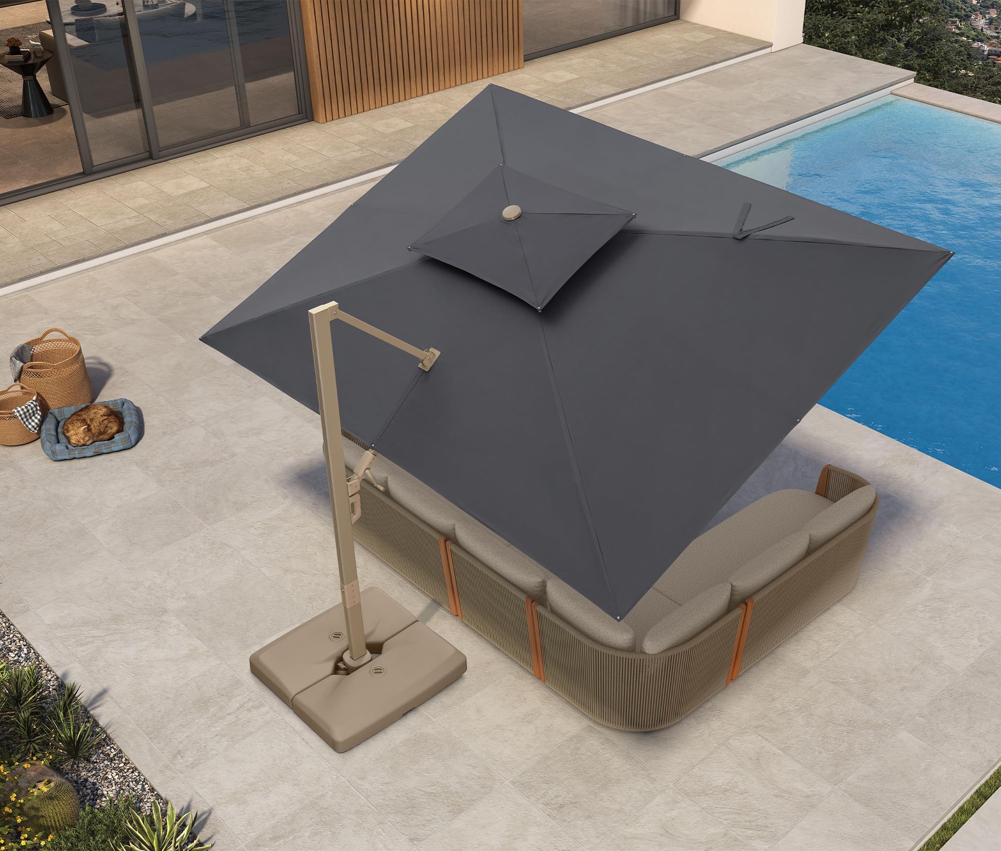 PURPLE LEAF Cantilever Umbrella 10'x13' Rectangle Double Top Canopy Gray