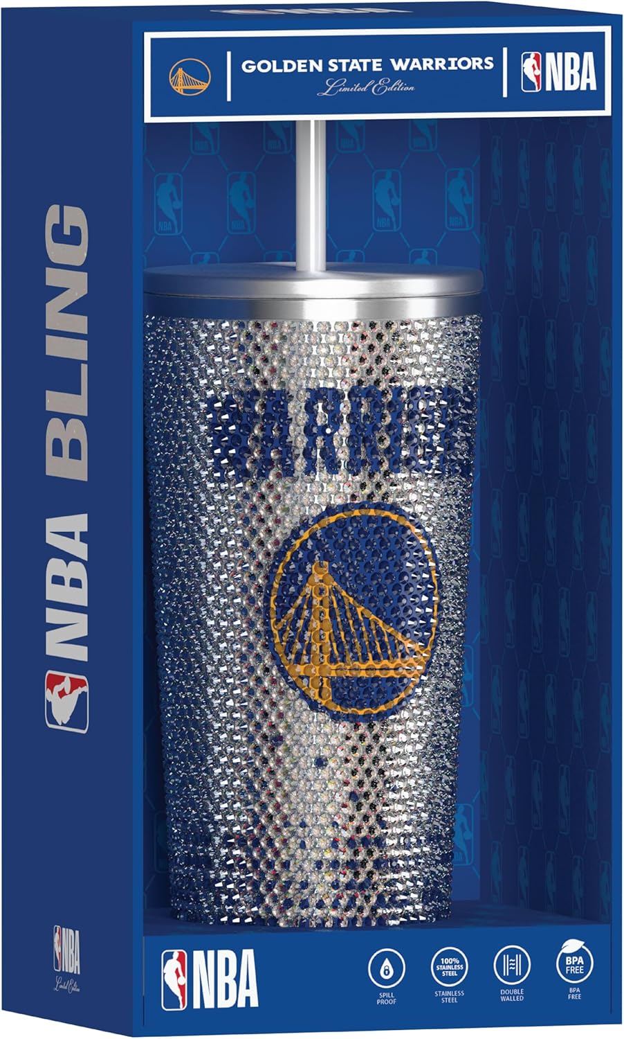 Hydrapeak x NBA Officially Licensed New York Knicks 25 oz Rhinestone Bling Tumbler with Straw Lid, Glitter Leakproof Stainless Steel Water Bottle