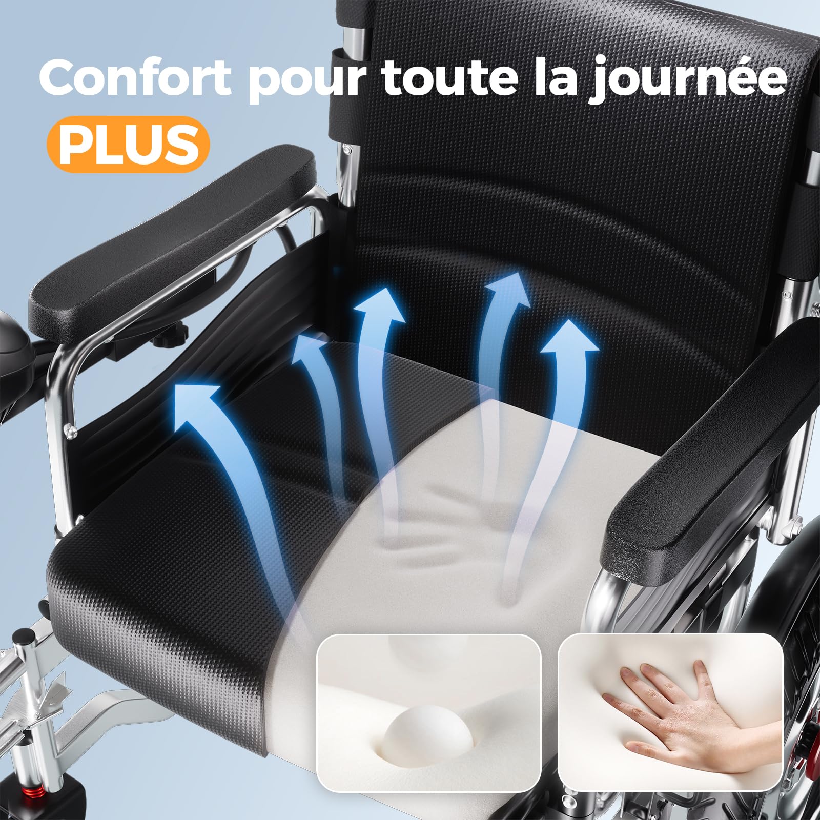 Fauteuil roulant electrique pliable adulte, assise 50 cm pour obèse, voyage | Grande taille, capacité de charge 182kg, large tout terrain scooter pour handicapé, autonomie de 25 km