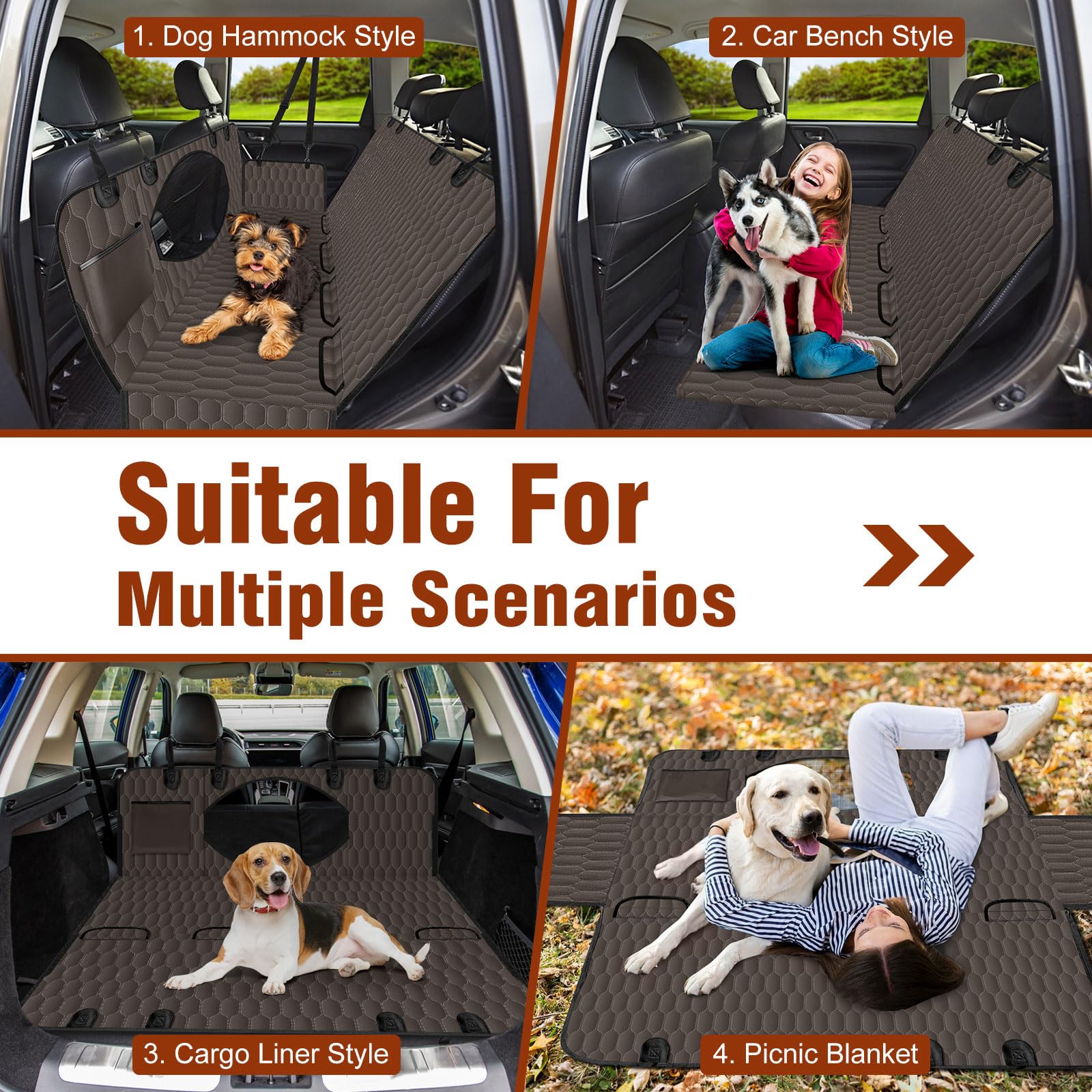 Coprisedile posteriore per cani, impermeabile, antigraffio, antiscivolo, amaca per cani per auto, coprisedile per sedile posteriore con finestra a rete ellittica e tasca, per auto, SUV e camion, S,