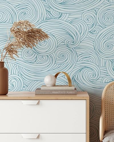 Miniatura 2 de Ocean Waves - Papel tapiz autoadhesivo extraíble, papel tapiz de ondas autoadhesivas, papel tapiz para despegar y pegar (1 rollo de 24 pulgadas de