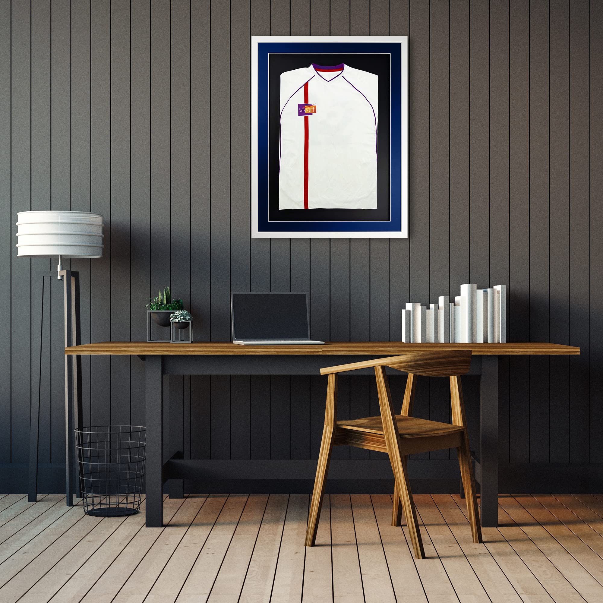 Vivarti Marco de Exhibición 3D para Camisa de Fútbol 60x80 cm Blanco Brillante Soporte Azul