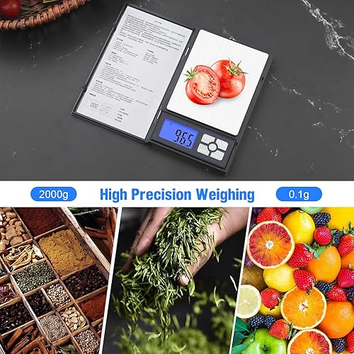 Miniatura 6 de Báscula digital de precisión de gramos, báscula de cocina de 4.4 lbs 0.00 oz para perder peso, mini báscula portátil de gramos y onzas con tara, luz