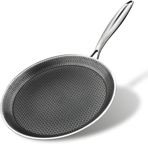 Sartén antiadherente para crepas, sartén de acero inoxidable de 11 pulgadas, sartén plana con revestimiento de panal Tawa Dosa Tortilla Omelet