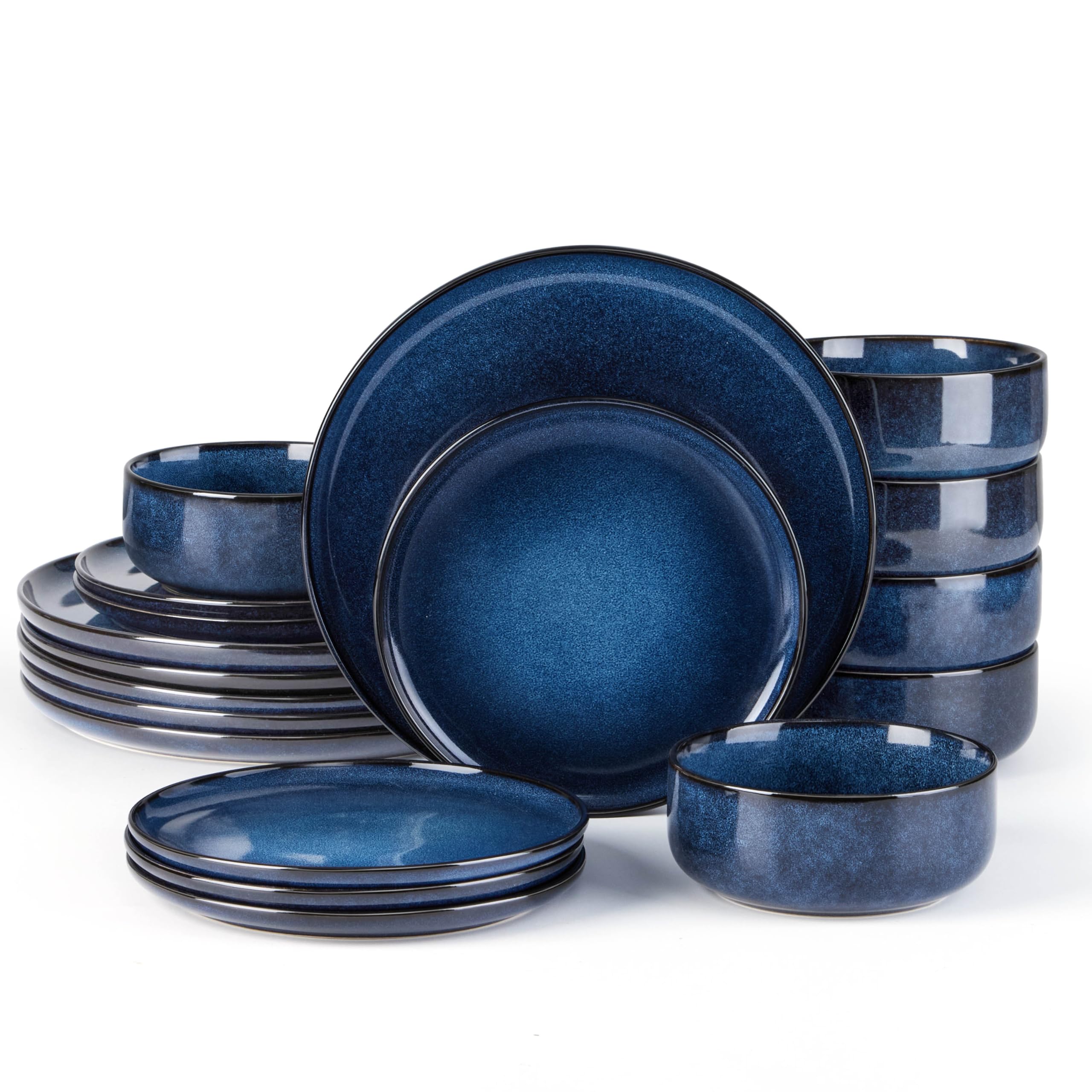 Amazon.com | E-far 18-Piece Plates and Bowls Set, Dinnerware Sets