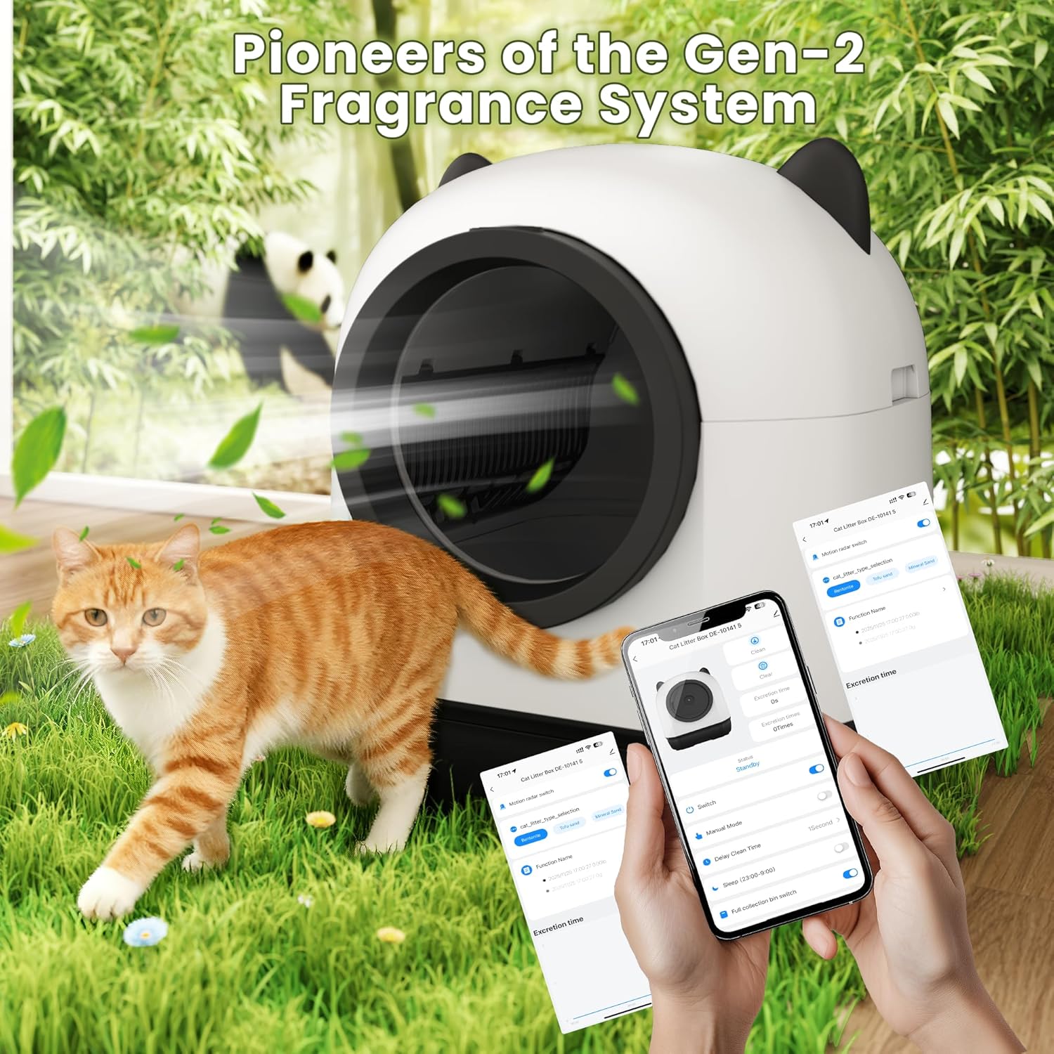 Realbear Automatic Cat Litter Box Self Cleaning Litter Box Large Capacity for Multiple Cats, App Control with Safety Sensors, Includes Scent Cartridge & 2 Roll Garbage Bags (White)