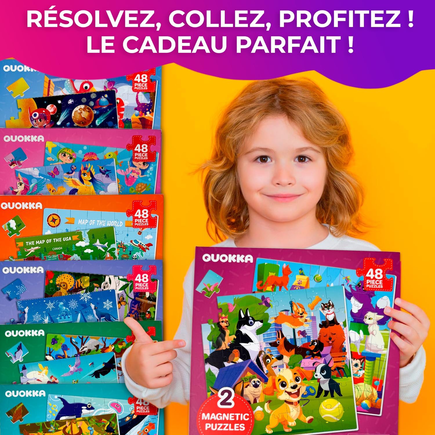 QUOKKA Jeu Magnétique Connect 4 Pour Enfants – Jeu De Voyage, 7 Formes Tangram, 3 Niveaux De Difficulté