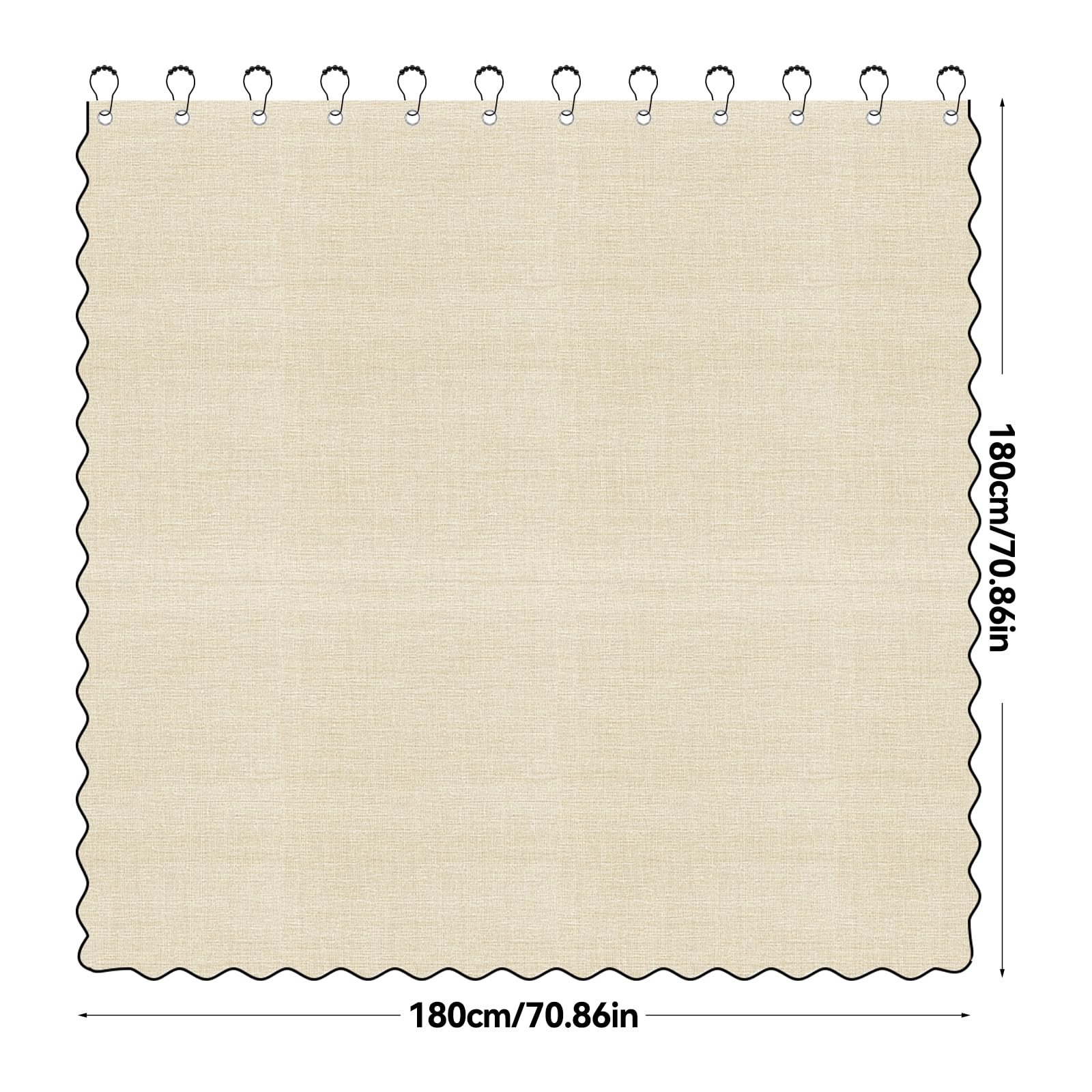 Braun Duschvorhang 180×180cm Duschvorhang Leinen Struktur Shower Curtain Wellenförmiger Rand Badevorhang Badezimmer Vorhänge Duschvorhänge Wasserdicht mit 12 Duschvorhangringe, für Badezimme