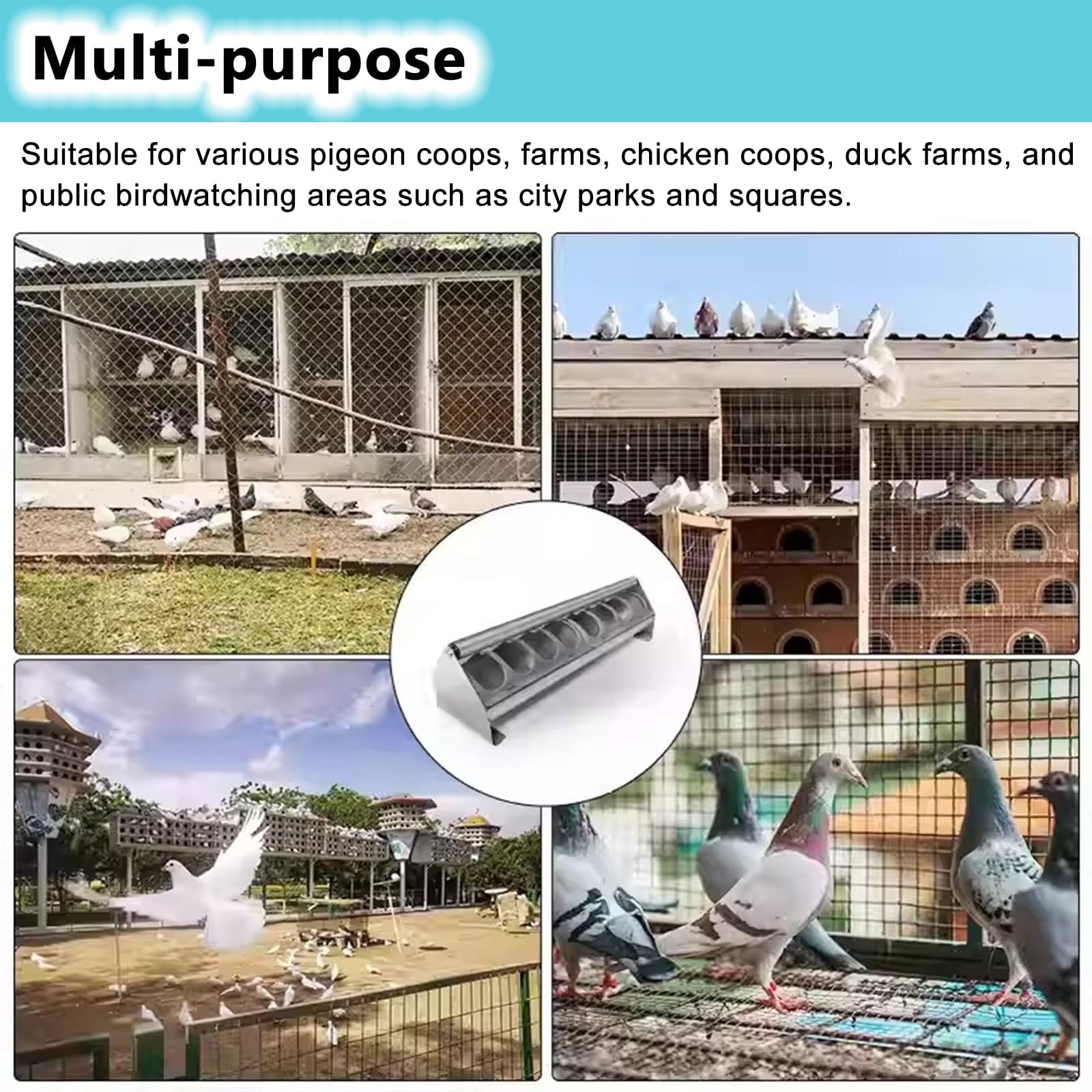 Comedero largo para pájaros, comedero de acero inoxidable con fondo cuadrado para pollitos, patos, loros, con tapa divisora desmontable, uso de doble cara