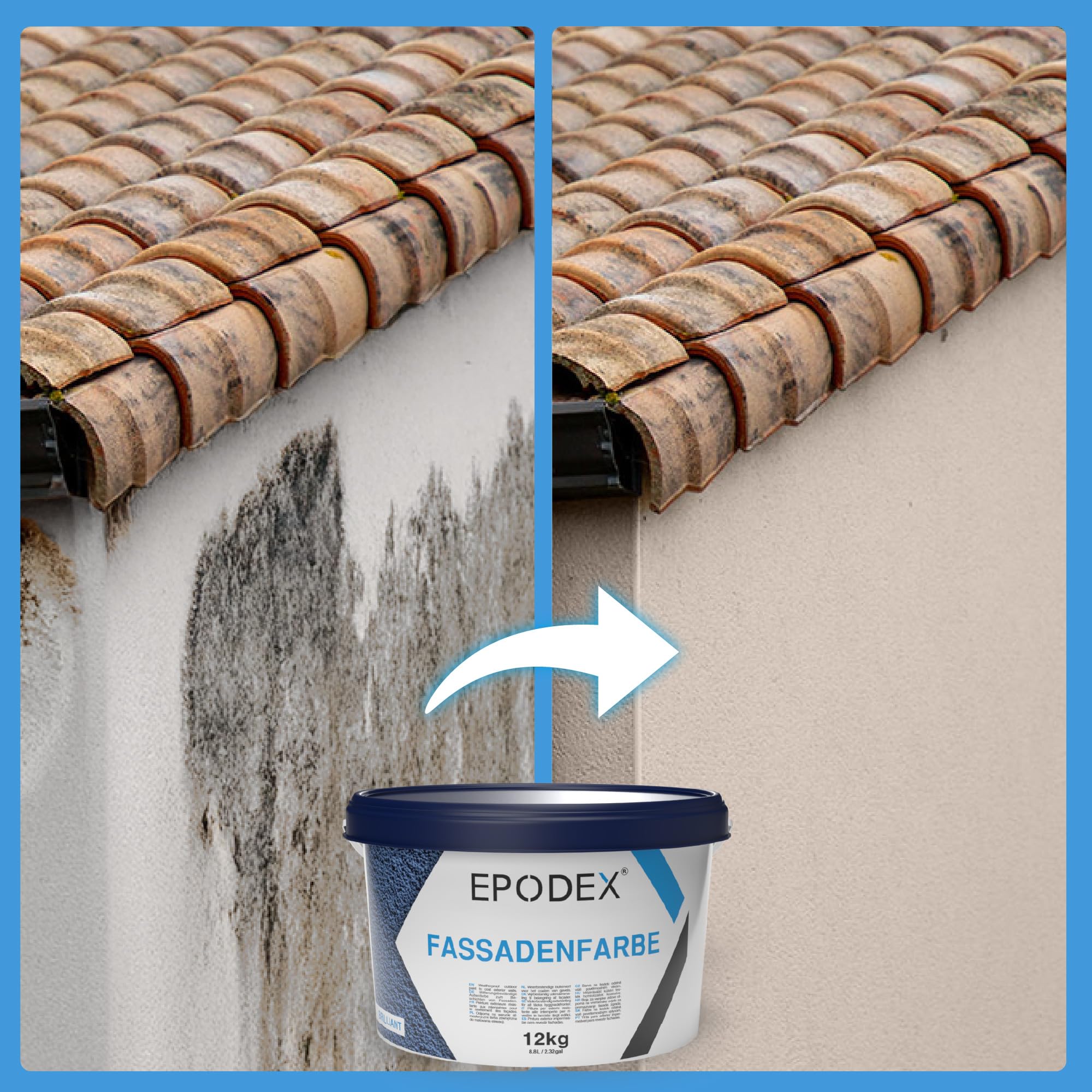 EPODEX EXTERIOR PAINT Fassadenfarbe - Anthrazitgrau Pastell | Sockelfarbe & Außenfarbe, Matt, atmungsaktiv & wetterfest, Für Putz, Beton uvm, 12 kg - 60m² bei einmaligem Anstrich
