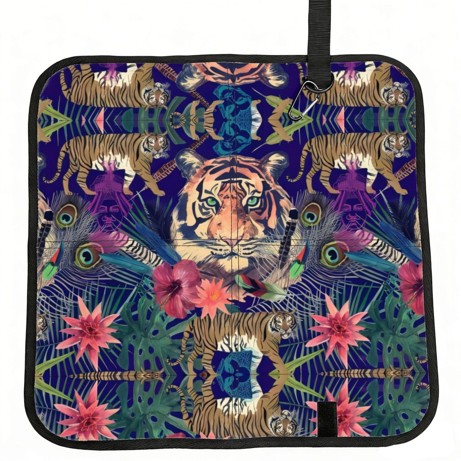 WZYCWB Tiger Floral Flower Foldable Seating Cushion with Carabiner - Stadium Mat for Camping, Hiking and Outdoor Activities