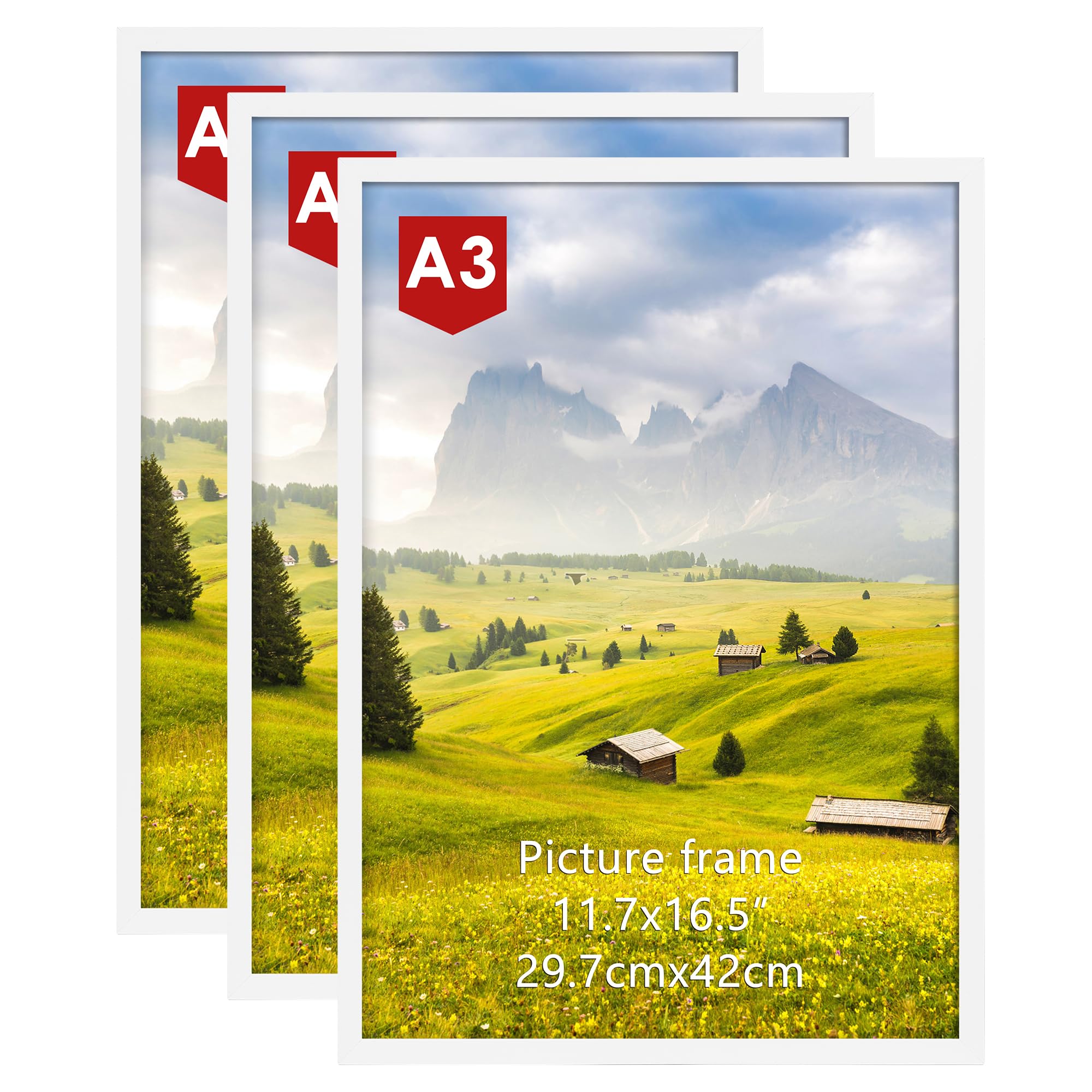 Hoikwo A3 Picture Frame Pack of 3, White Poster Frame for Wall Hanging, A3 Photo Frame for Home and Gallery Displays, Horizontal or Vertical (29.7x42cm) โ image 1