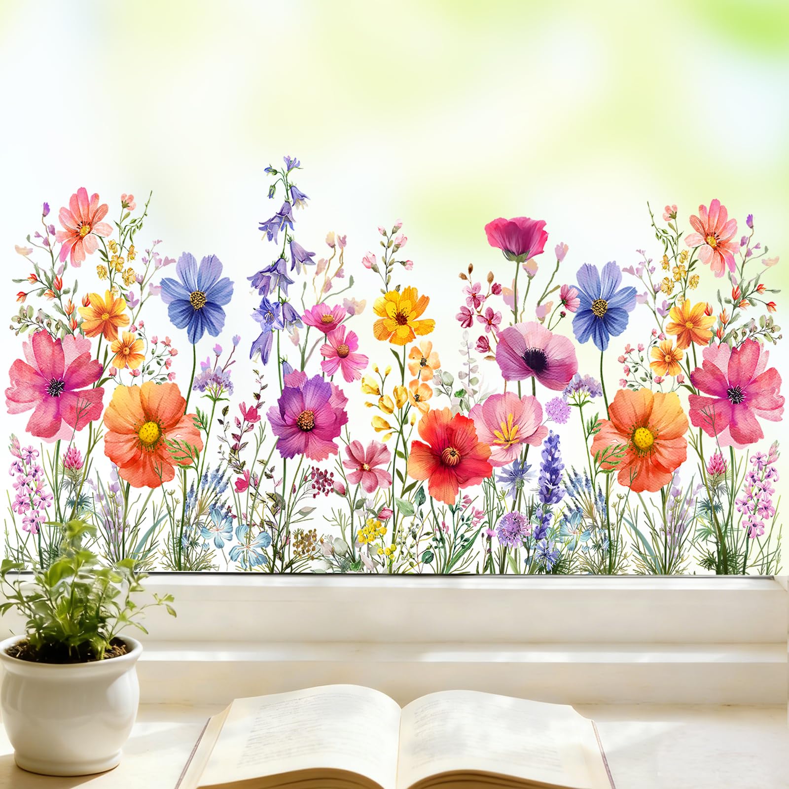Comooka Multicolour 3 Sheets Flower Spring Window Stickers For Glass Cosmos Spring Summer Window Clings Decorations Double-Side