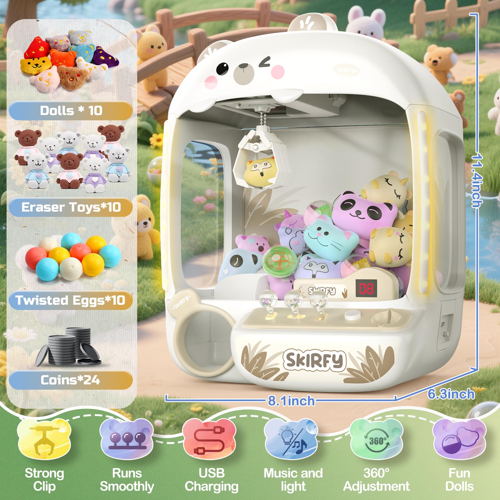 Skirfy Maszyny z pazurami dla dzieci niedźwiedź, automaty z dźwiękiem, światła i furby dla dziewcząt, gry zręcznościowe zabawki dla dzieci w wieku 8-13 lat, przyjęcie urodzinowe dla chłopców i