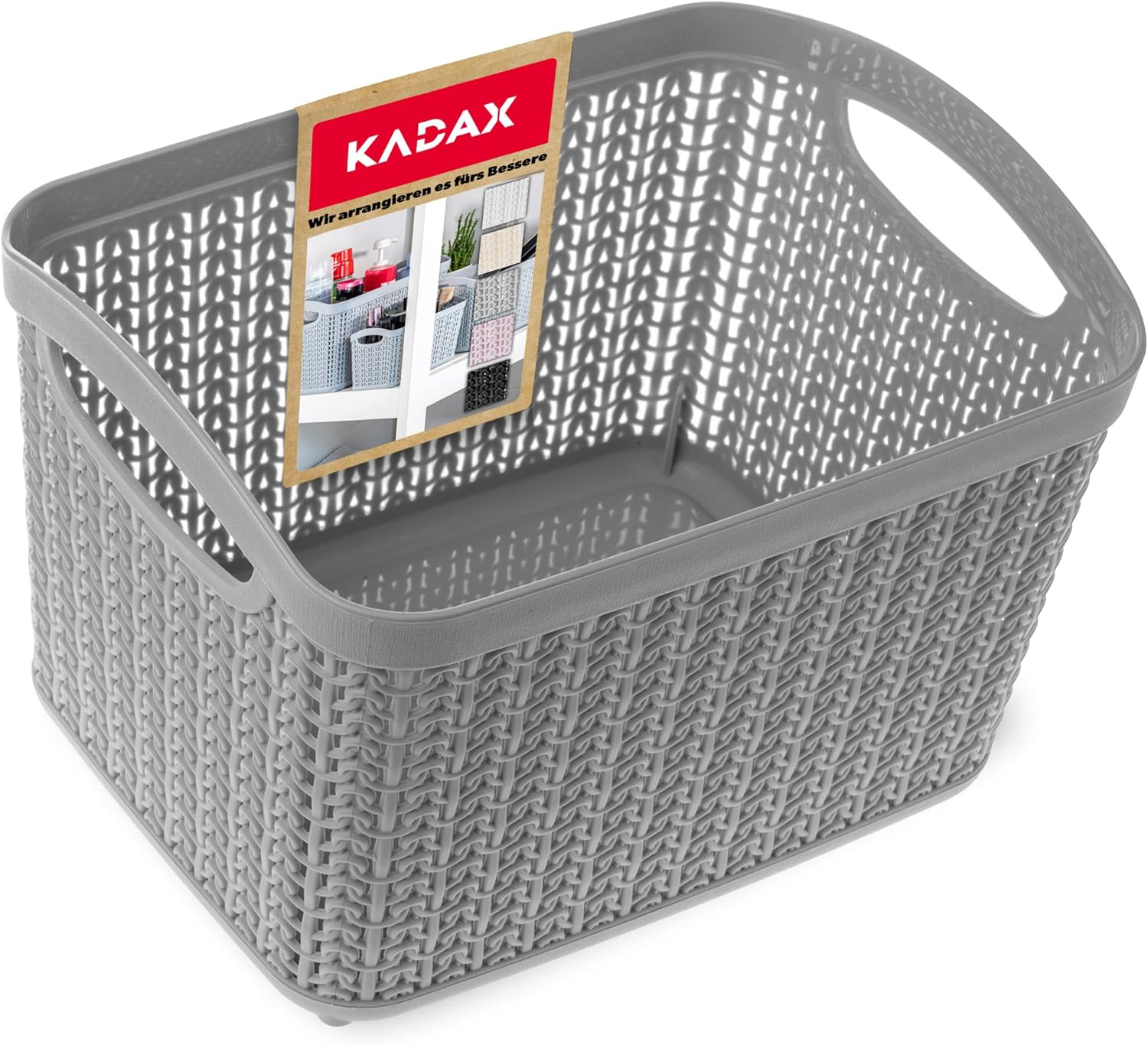 KADAX Cesta de almacenamiento de plástico, cesta de almacenamiento, cesta de almacenamiento para baño, cocina, habitación de los niños, cesta universal ligera con asas (6,6 l, gris)