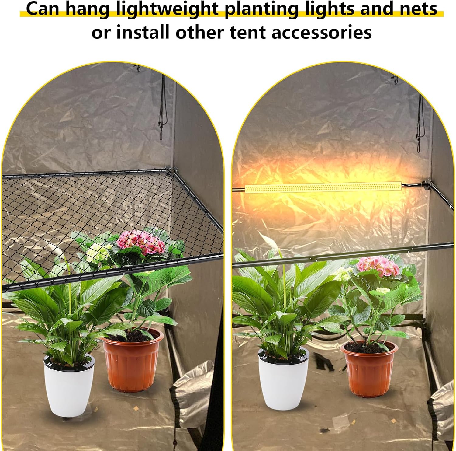 Heavy-Duty Grow Tent Mounting Bars, Durable Side Support Pole with Non-Slip Hook and Loop Straps for Indoor Grow Tents to Prevent Wall Suction (4 * 4’)