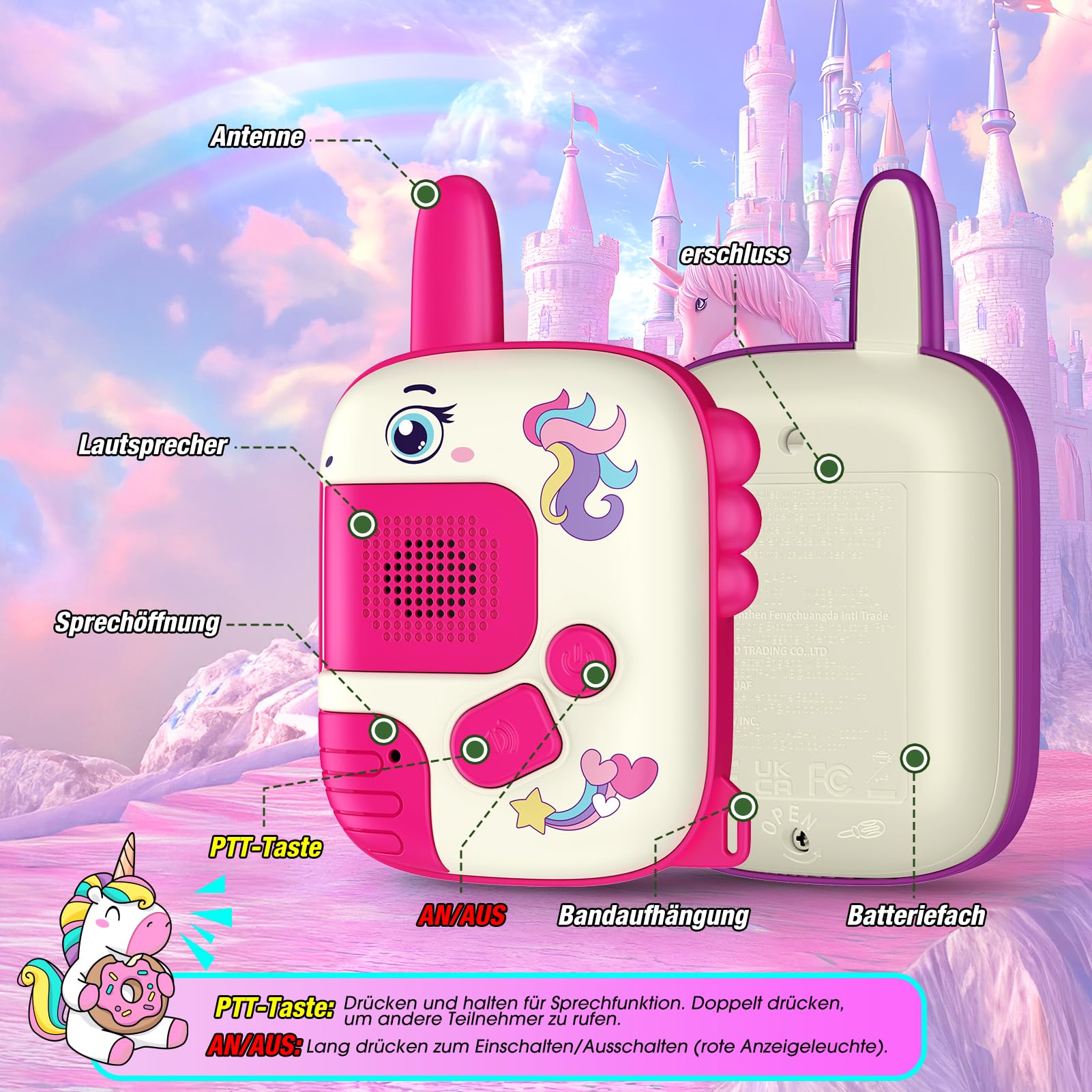 Walkie-Talkie Bambini, Regalo Bambina 3-8 Anni Walkie Talkies Giochi Bambina 3 4 5 6 7 Anni Giocattoli Giochi Esterno Bambina Giocattoli Bambina 4-6 Anni Unicorno Regalo di Pasqua
