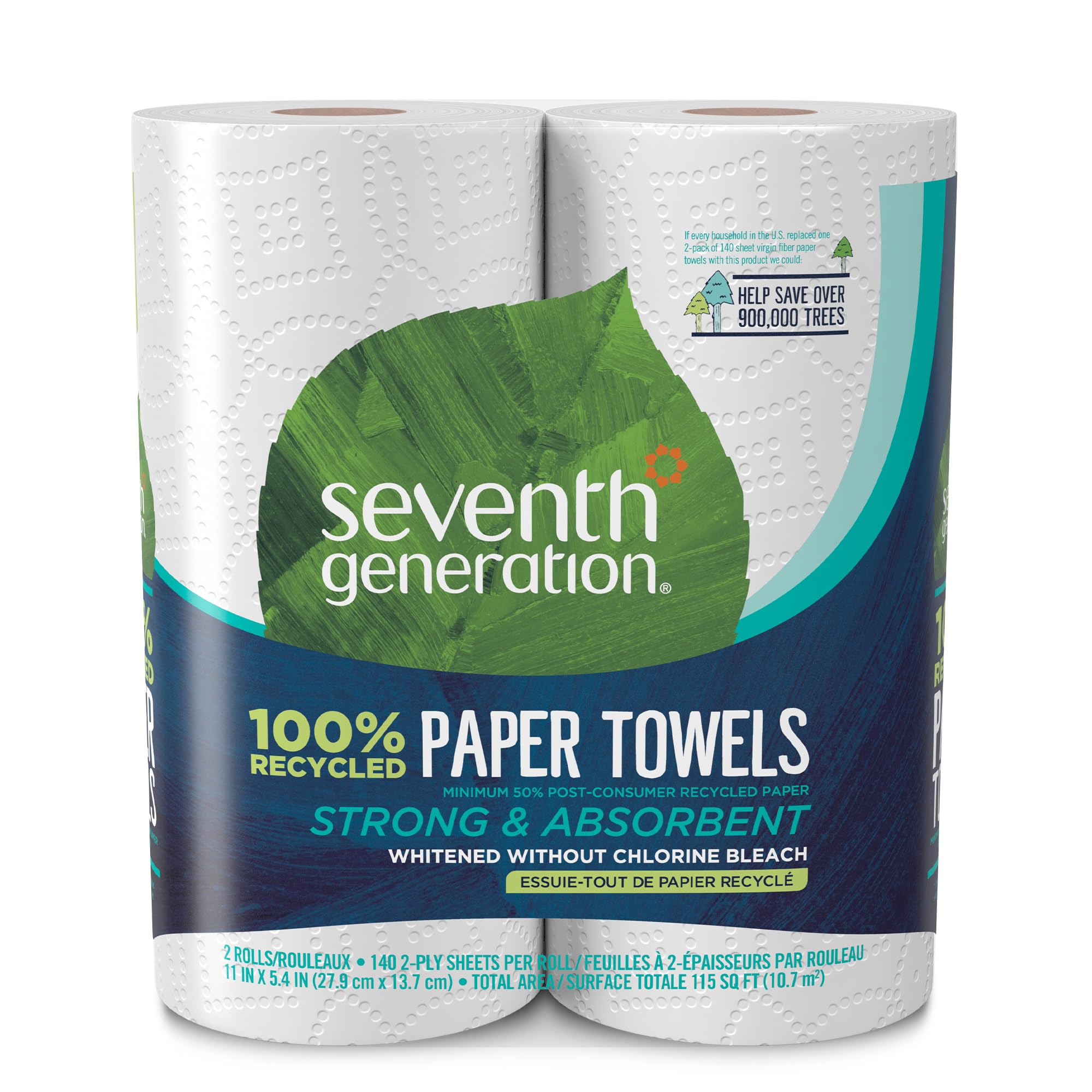 Paper Towels, 100% Recycled Paper, 2-ply, 2 Rolls (Packaging May Vary)