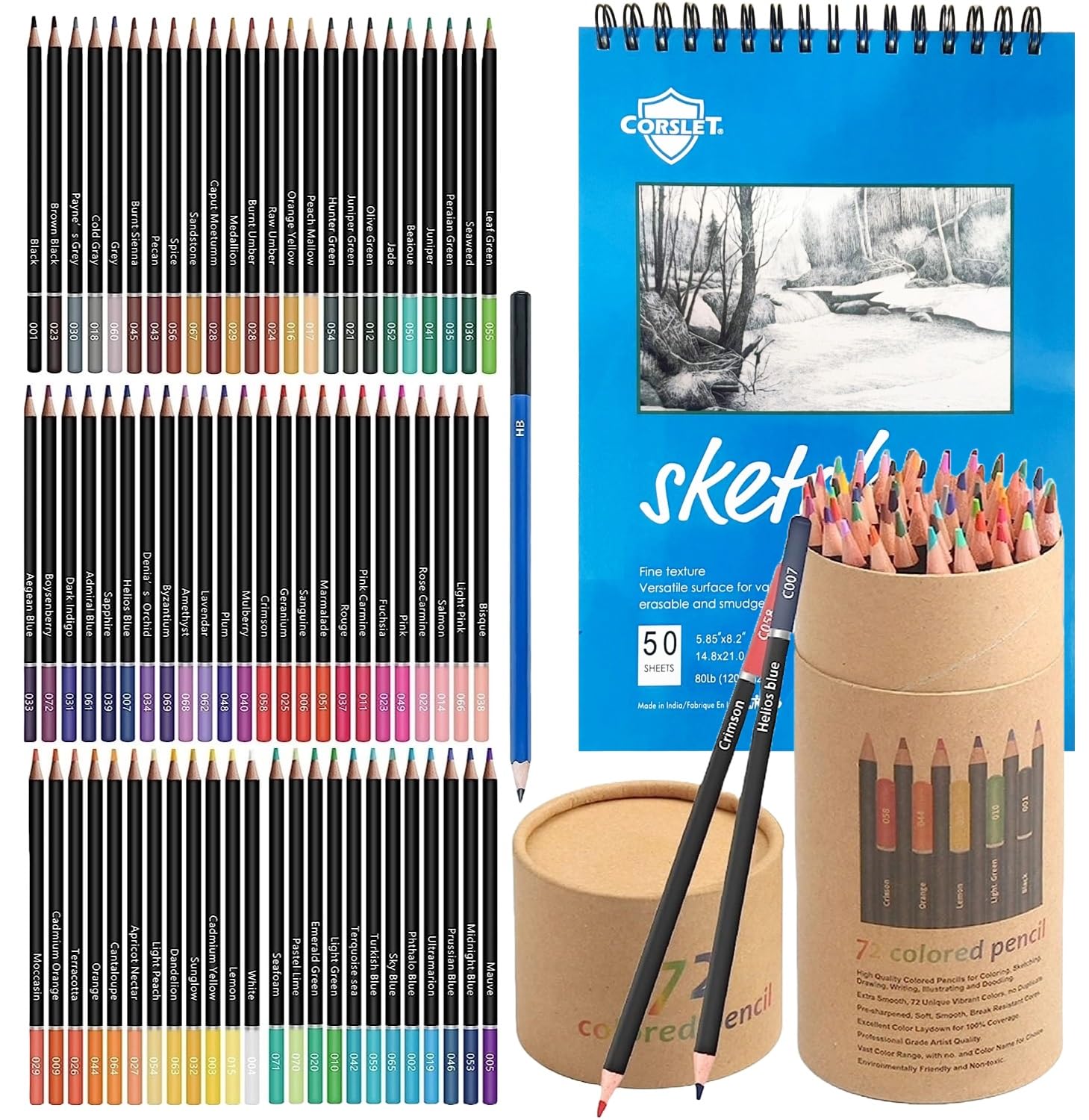 Corslet 76 Pc Colour Pencils for Adult with 25 Sheets A5 Sketch Book Coloring Soft Core Pencil Colours Artist Sketching Drawing Pencils (With Drawing Book 50 Sheets)