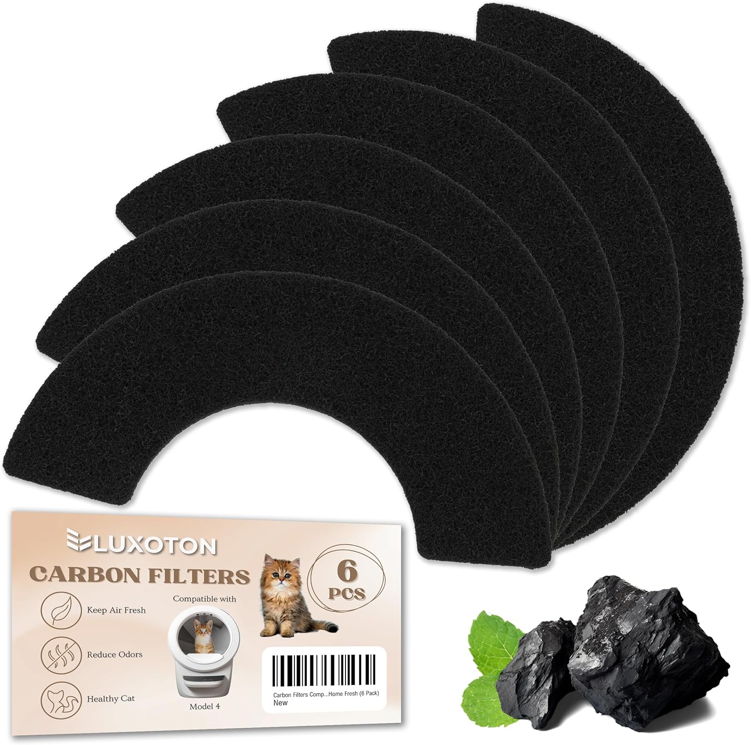 LUXOTON 6 Pack Carbon Filters Compatible with LitterRobot