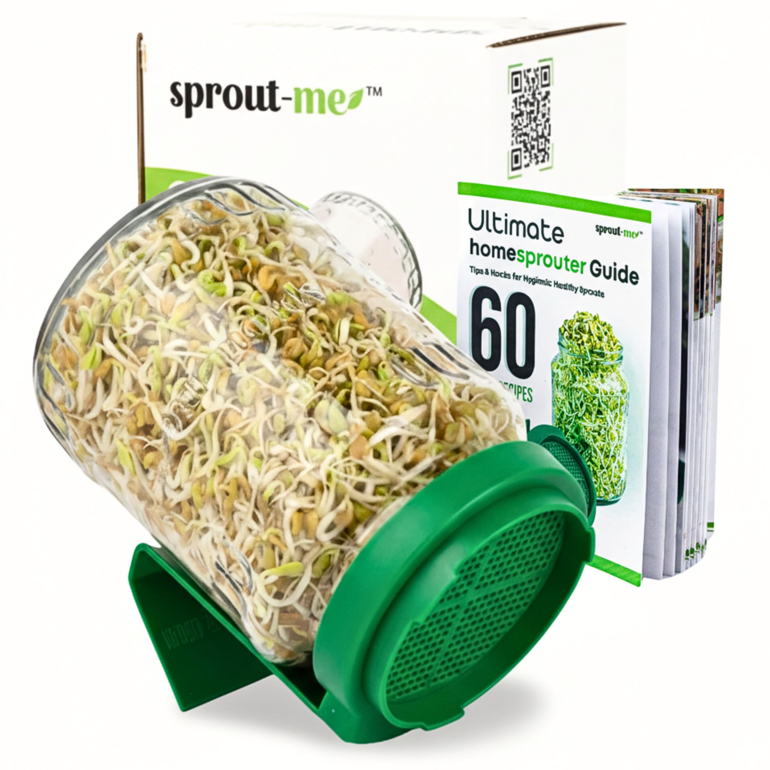 sprout-me Sprout Maker Jar | Hygienic Glass Sprouts Maker Jar With Printed Recipe Books (60 Healthy Recipes Of Sprouting)- Fresh Beans & Grain Sprouter For Living Healthy Life-720 Ml