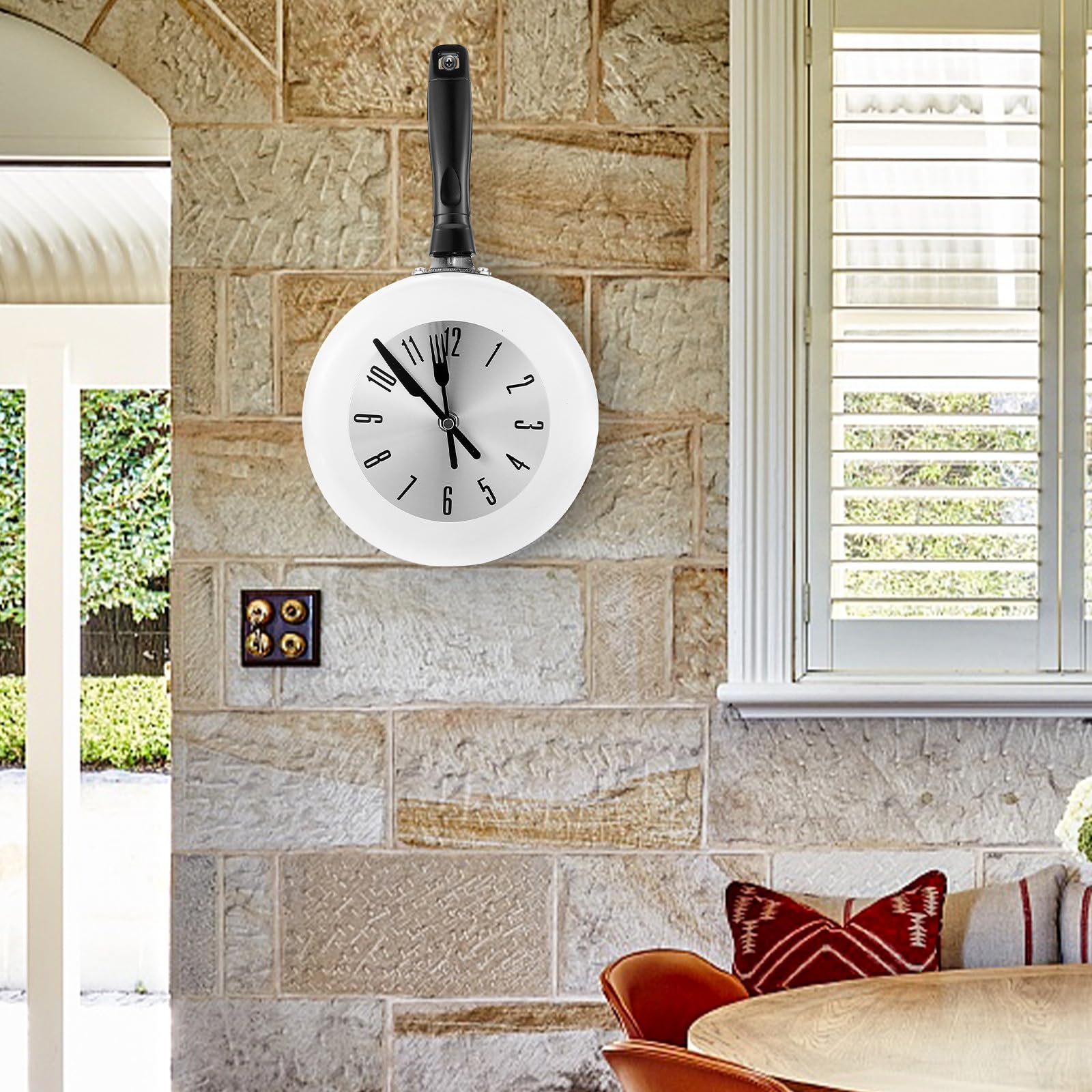 Orologio da Parete per Cucina Bianco in Acciaio Inox e Plastico Movimento al Quarzo e Design Rotondo, per Decorazione Domestica Silenziosa senza Batteria