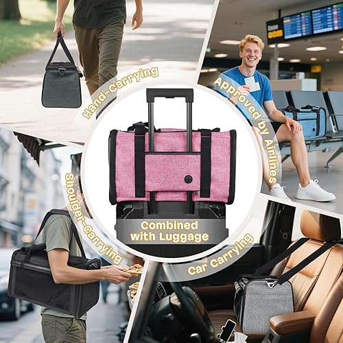 Miniatura 6 de YUDODO Transportadores de mascotas aprobados por aerolíneas para viajes de perros y gatos, de malla reflectante suave, plegable y portátil para