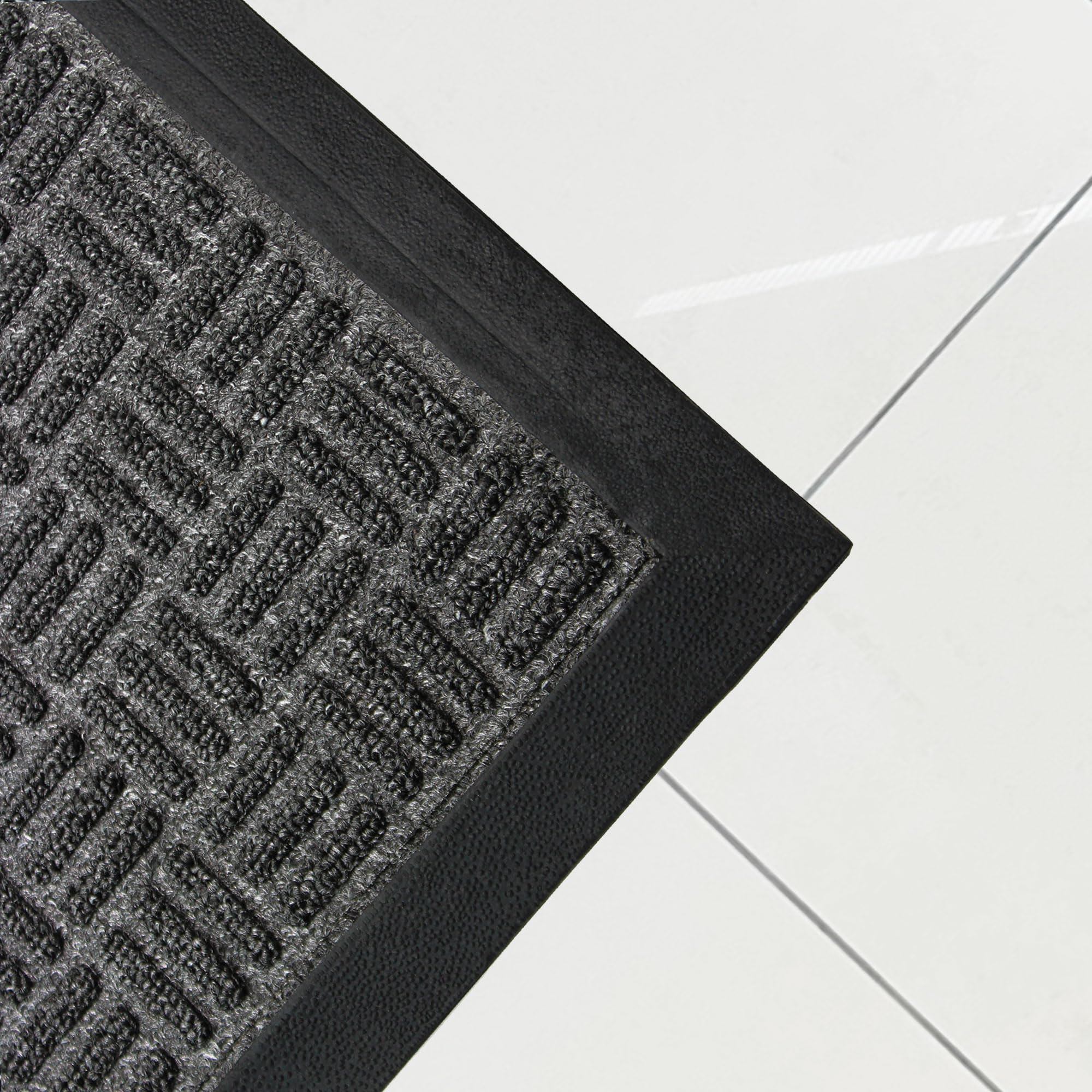 Ultralux Felpudo de entrada premium para interior y exterior, 90 x 60 cm, absorbente y resistente, con parte trasera de goma antideslizante impermeable para zonas de alto tráfico, color gris oscuro