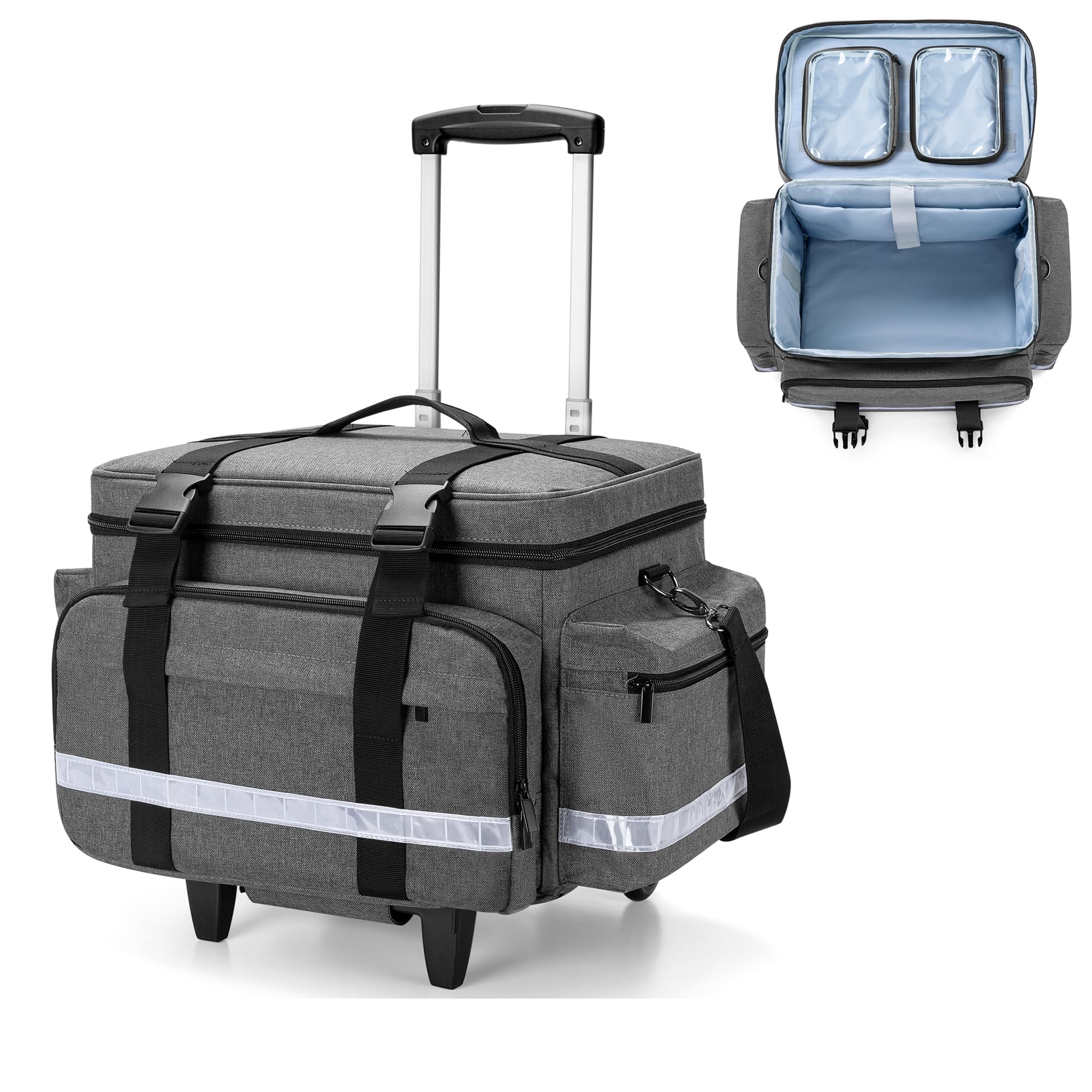 Damero Bolsa Médica con Ruedas con Carro Desmontable, Gris | Bolsa para Equipos Médicos con Bolsas y Divisores Extraíbles, Bolsa de Primeros Auxilios para Enfermeras, Médicos, EMT, EMS