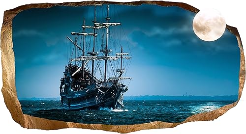 Startonight 3D Mural Wall Art Photo Decor Moon and Ship Amazing Dual View Surprise - Papel tapiz de pared grande de 32.28 x 59.06 pulgadas, para