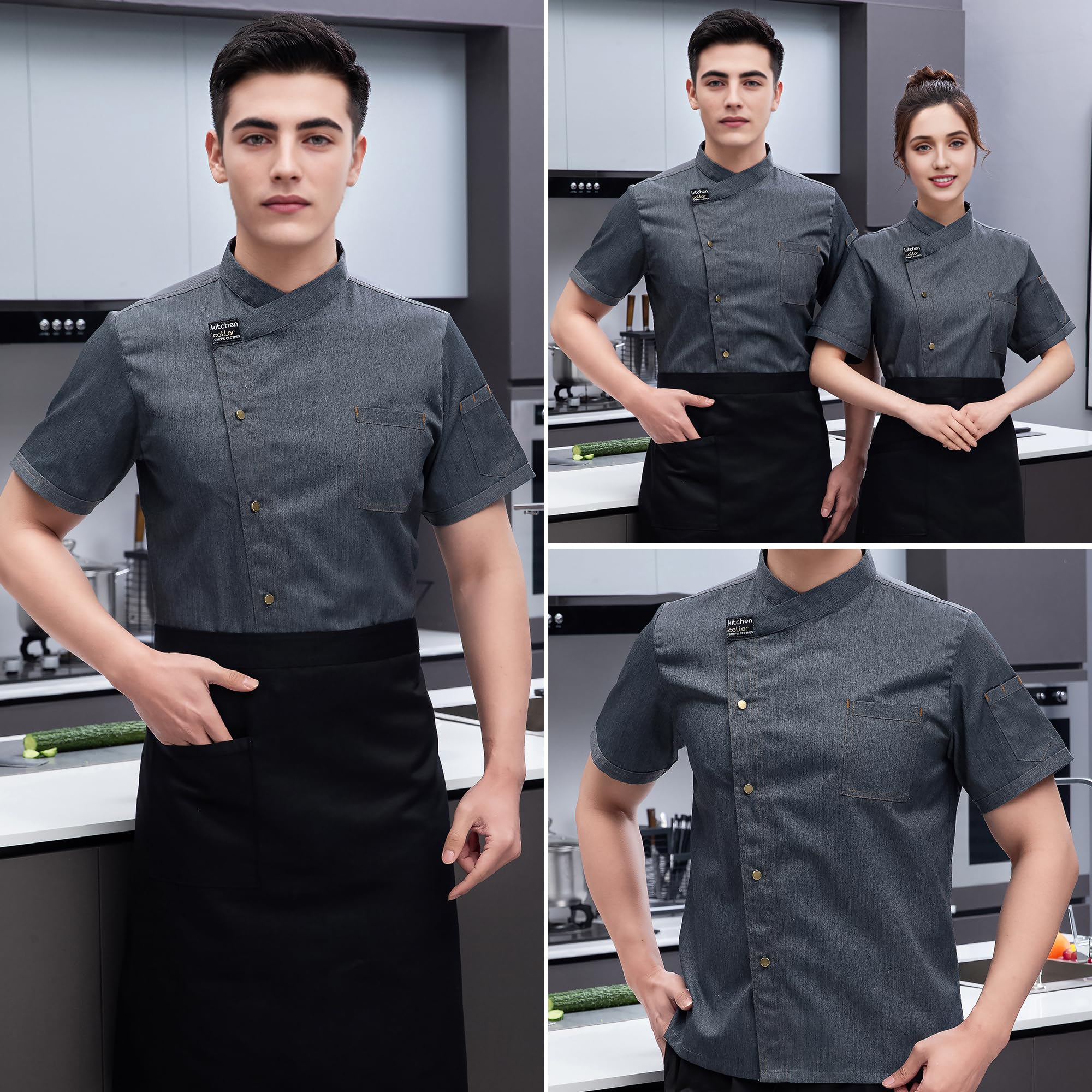 Giacca Da Cuoco Personalizzata Manica Corta Cappotto Da Cuoco Personalizzato Uniforme Da Lavoro Ricamata per Ristorante per Uomini Donne