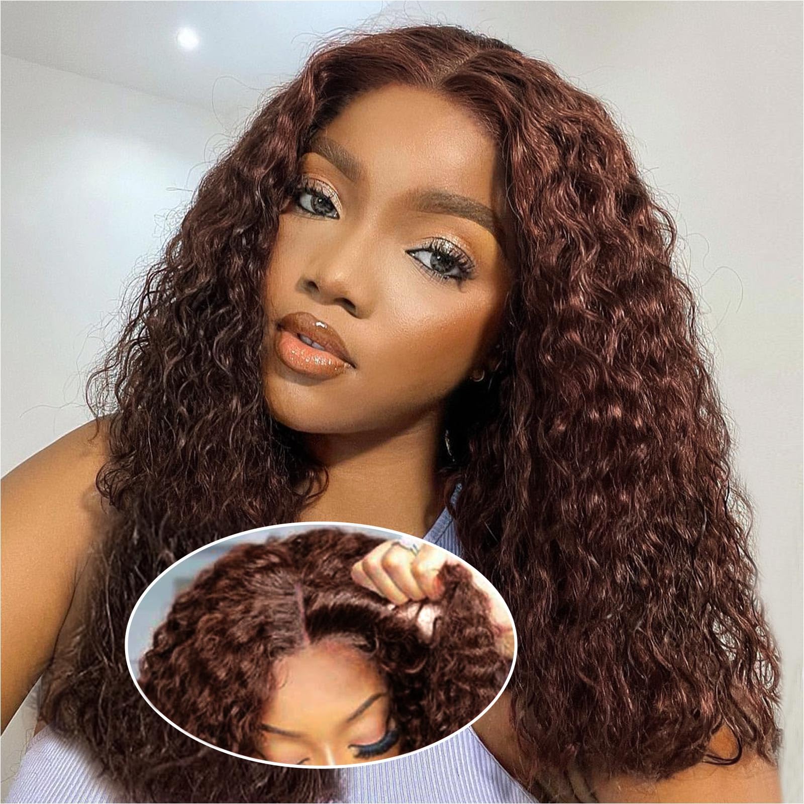 Ailwelia Chocolate Brown 5x5 Hd Lace Closure Wig Human Hair Bob #4 Glueless Bob Wig Wear And Go Glueless Wigs Human Hair Pre Plucked Deep Wave Bob Wigs For Black Women Human Hair Bob Wig 16 Inch