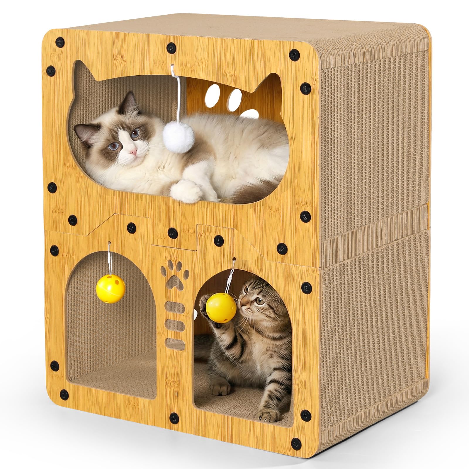 Gimars Cardboard Cat House Scratching Board for Indoor Cats for Scratching and Furniture Protection, Double Cat Cave for Multi-Cat Households, 51 x 43 x 28.5 cm