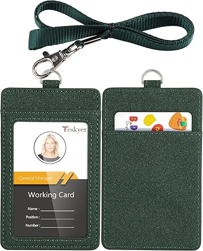 Miniatura 43 de Teskyer - Soporte para tarjetas de identificación con cordón, soporte de cuero para tarjetas de identificación, portatarjetas con cordón, vertical