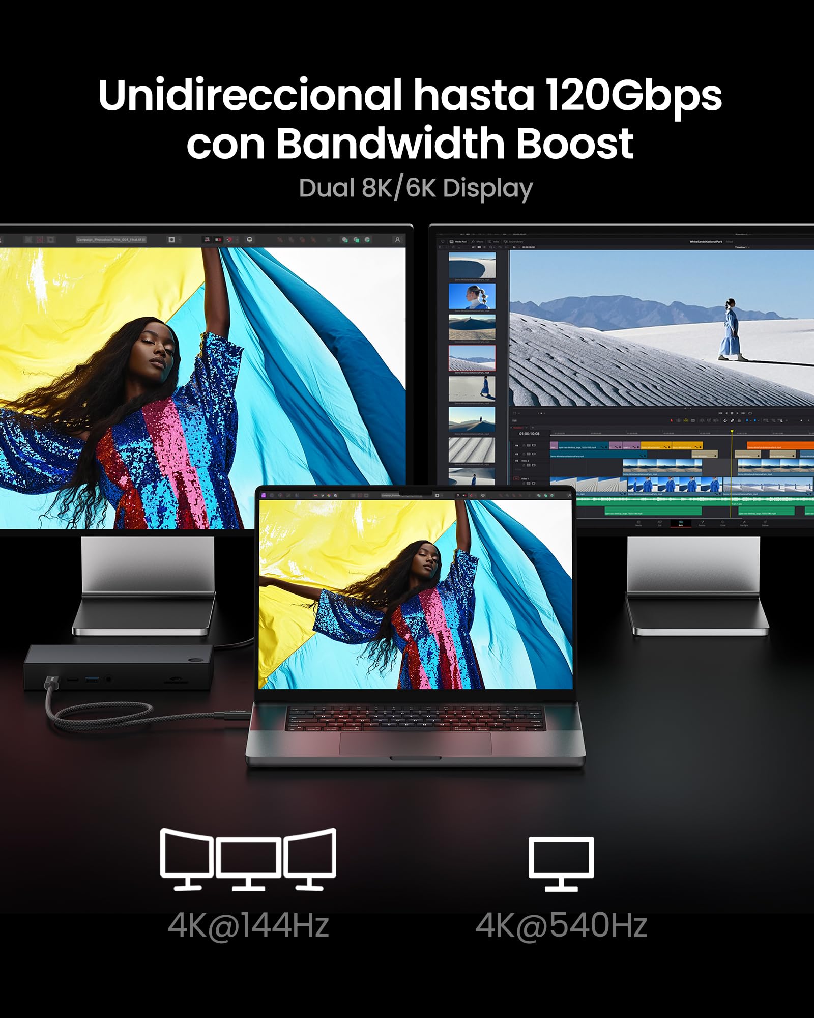 Silkland Certificado Intel 80Gbps Cable Thunderbolt 5 1M Prime Trenzado, hasta 120Gbps con Bandwidth Boost, Dual 8K/6K, Carga Rápida 240W, Compatible con Thunderbolt 4/3, USB4, MacBook M4 Pro, SSD