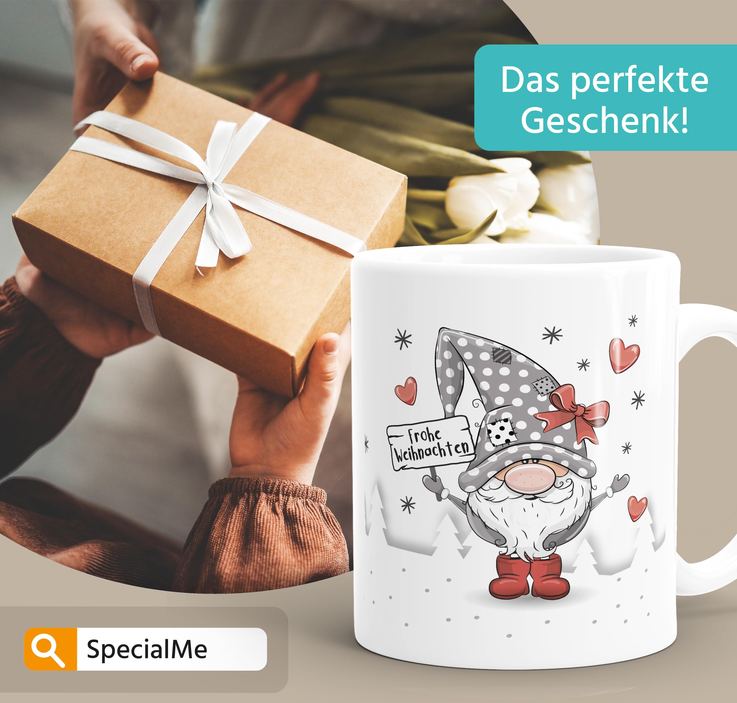 Brubaker Tazze di Caffè Amoroso Gnomi con Biglietto D'Auguri - Giorno dell'Amore Caffè Tazza di Natale Gnomo - 300 ml Gnome Tazze Set Regalo - Cuore Gnomo Set in Confezione Regalo